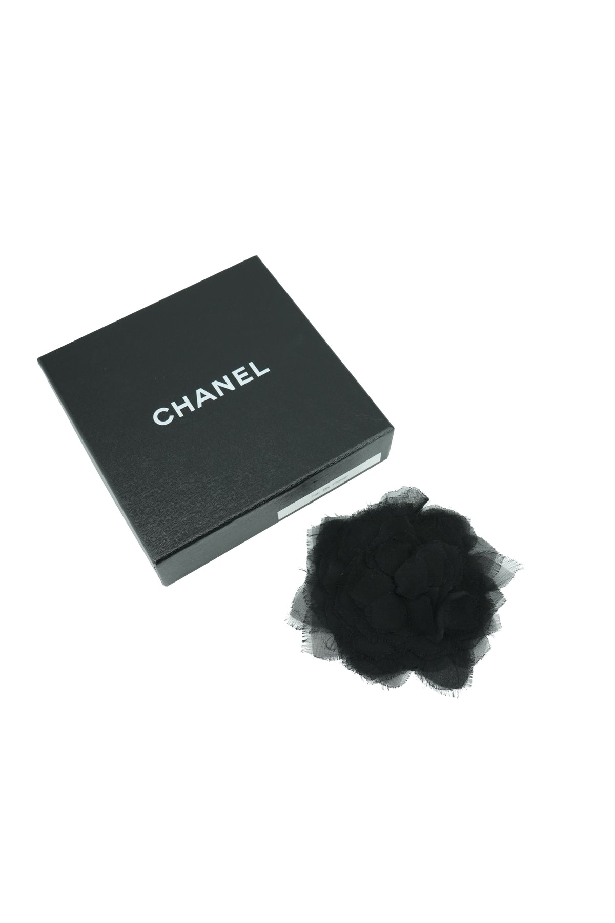Chanel black silk Camellia flower brooch