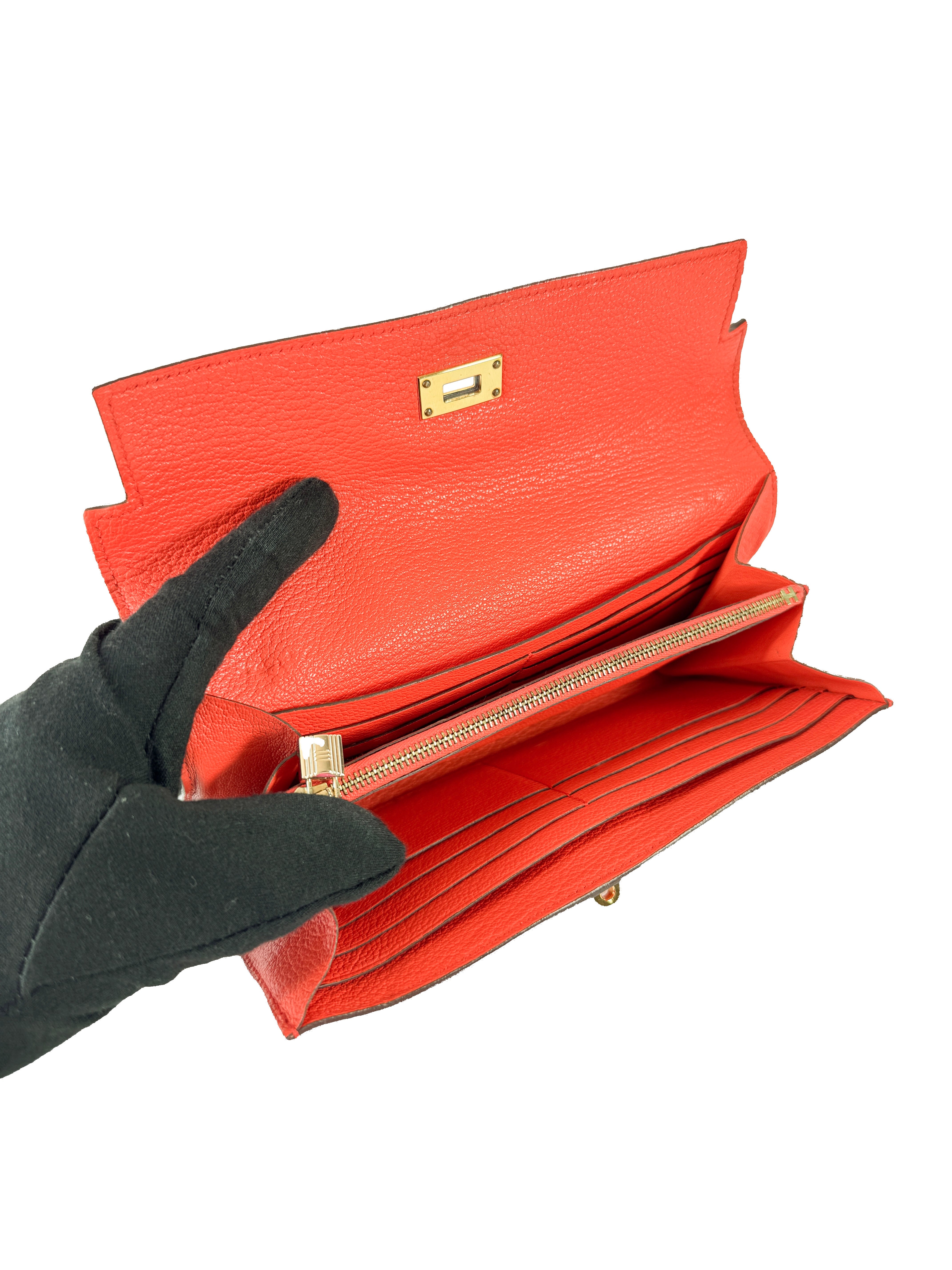 Hermès Kelly orange leather longue mysore wallet A stamp