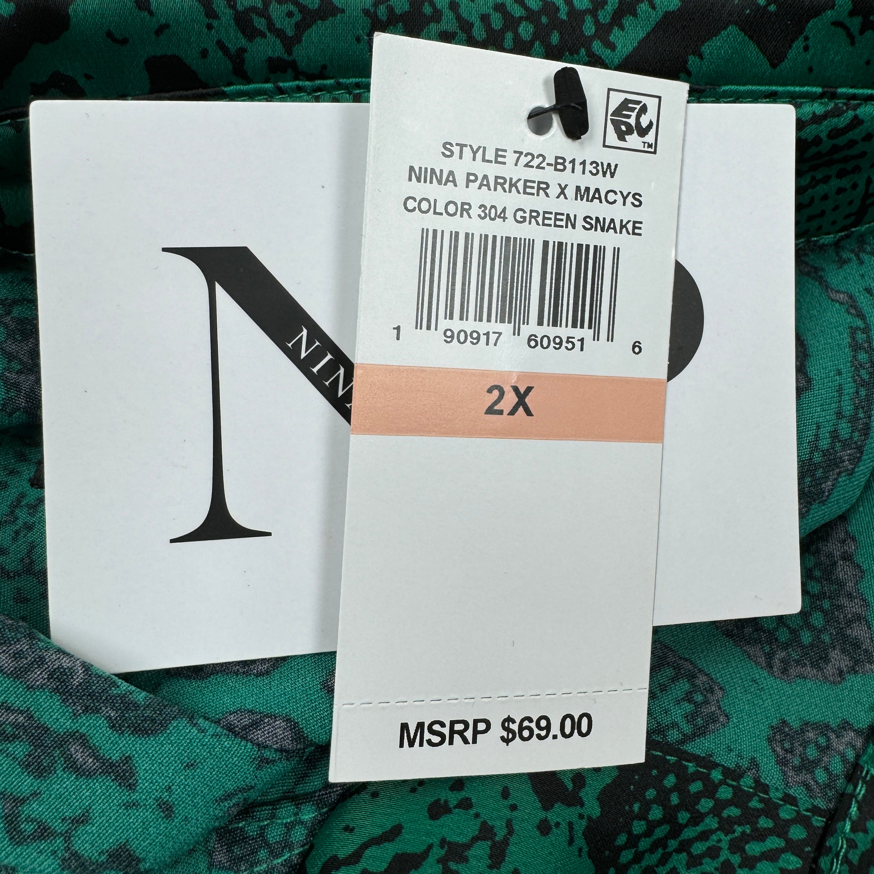 Nina Parker green black snake print top & pant set size 2X/18W NWT