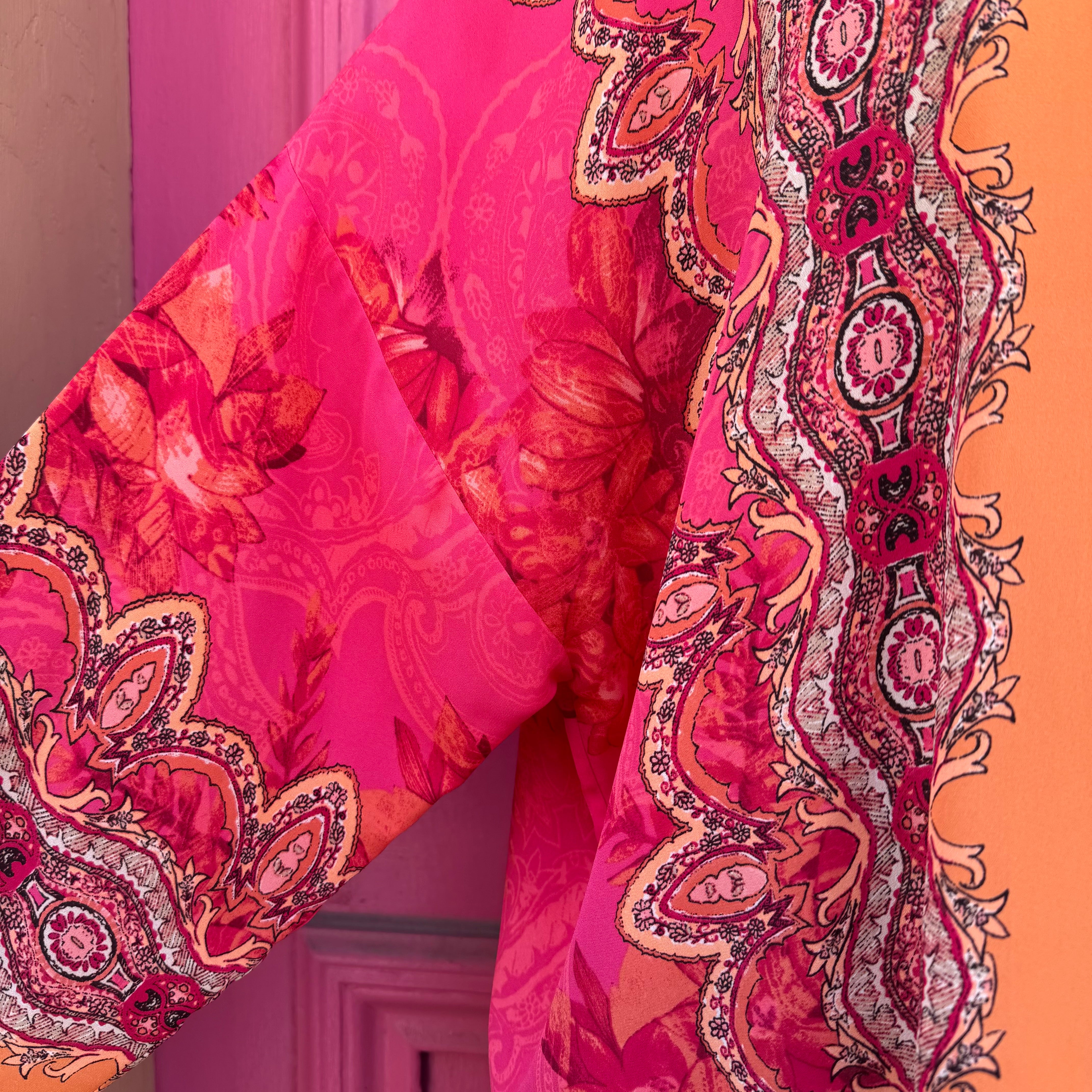 Chico’s pink orange print sheer cardigan size L/XL NWT