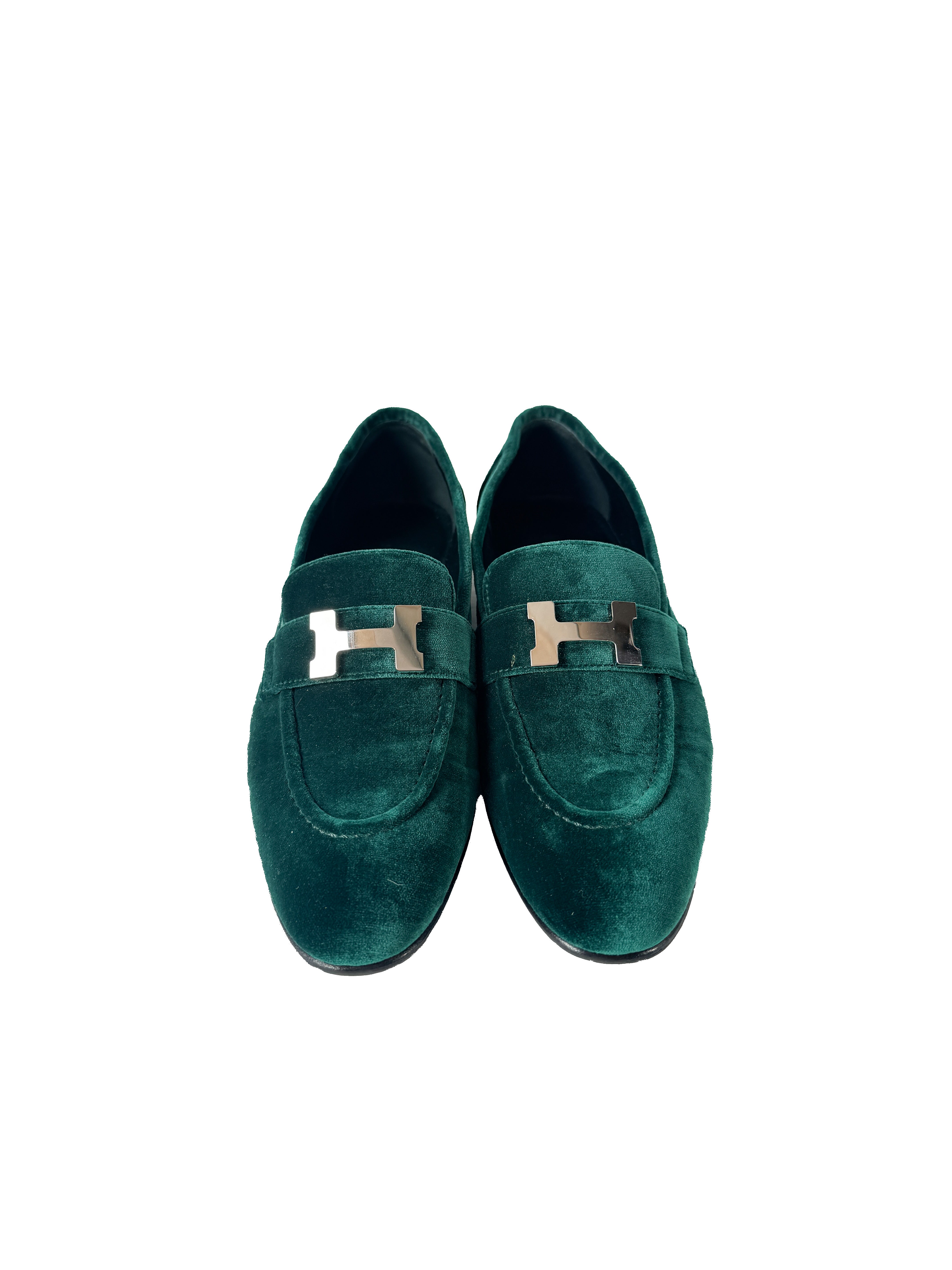 Hermès green velvet Paris loafers 38 Vert Fonce HC232135Z 23 07