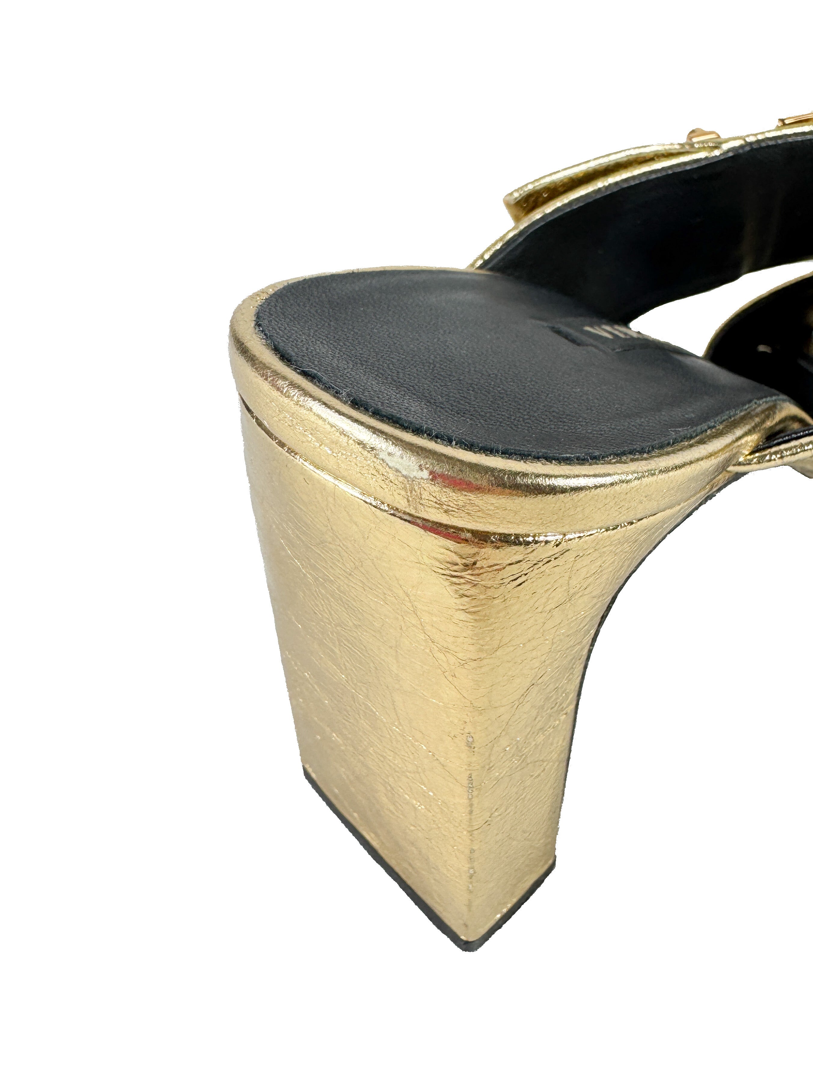 Versace gold leather V heeled sandals size 39 BOX