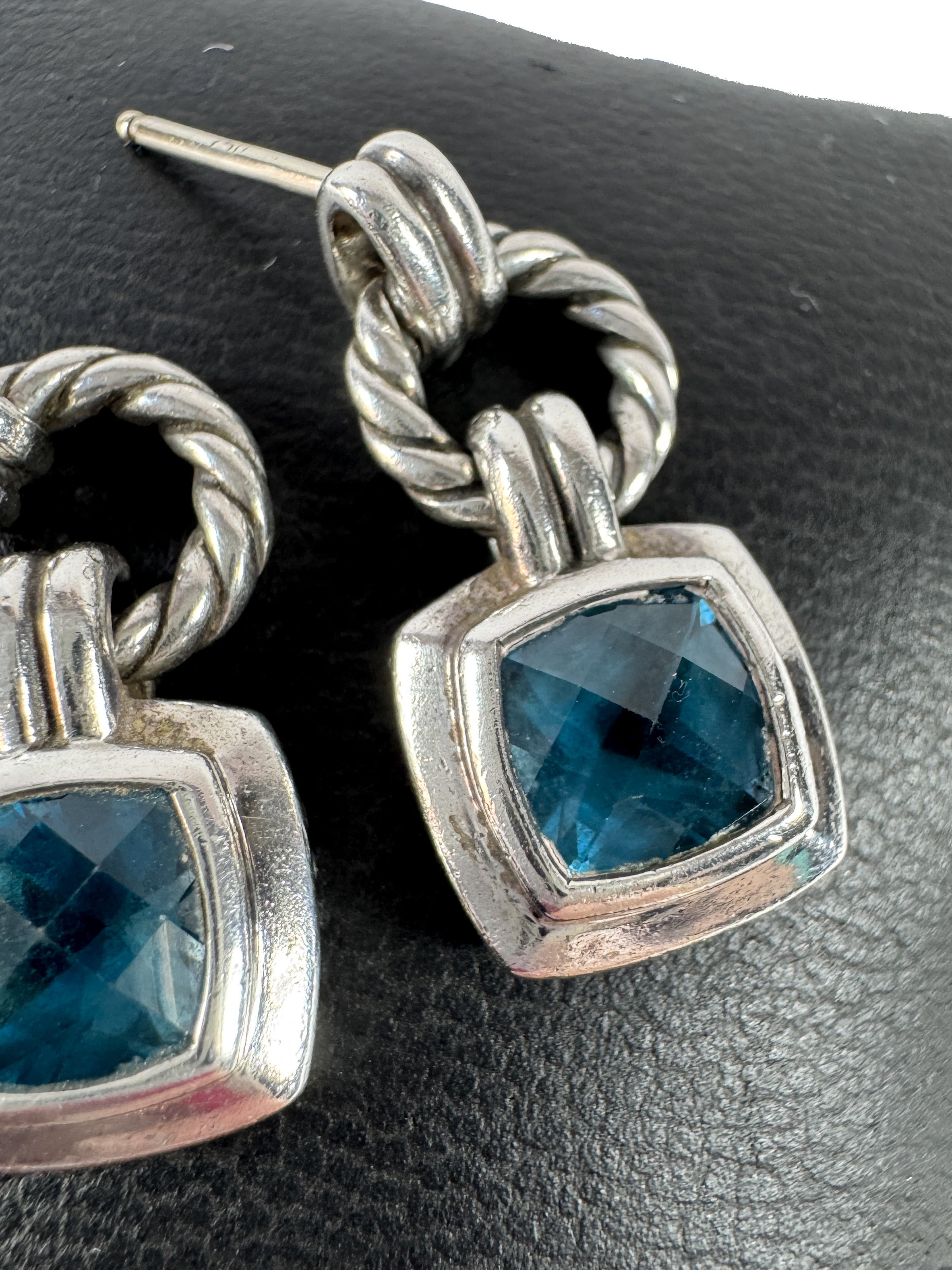 David Yurman sterling silver blue topaz drop earrings