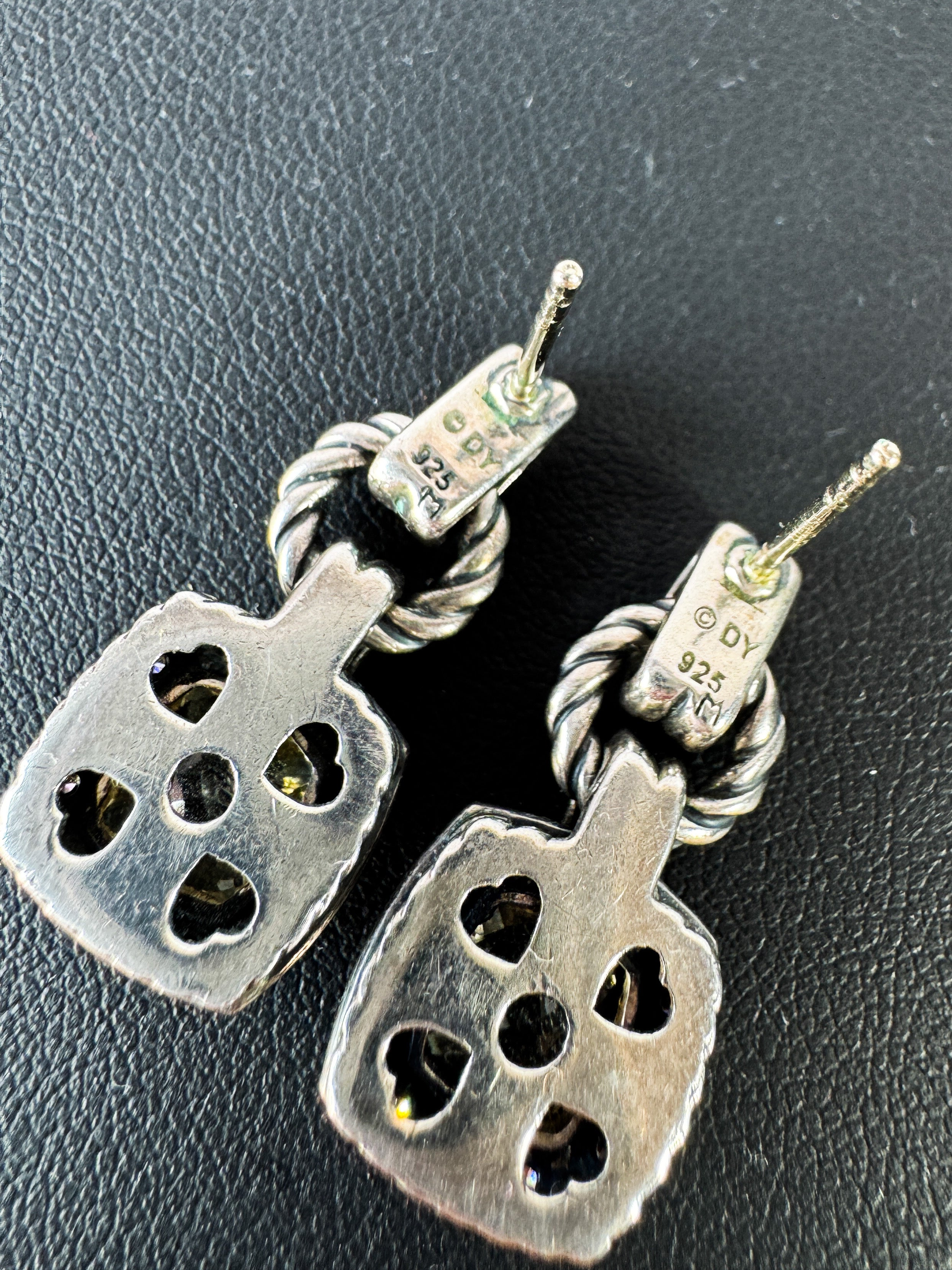 David Yurman sterling silver prasiolite, diamond Albion drop earrings