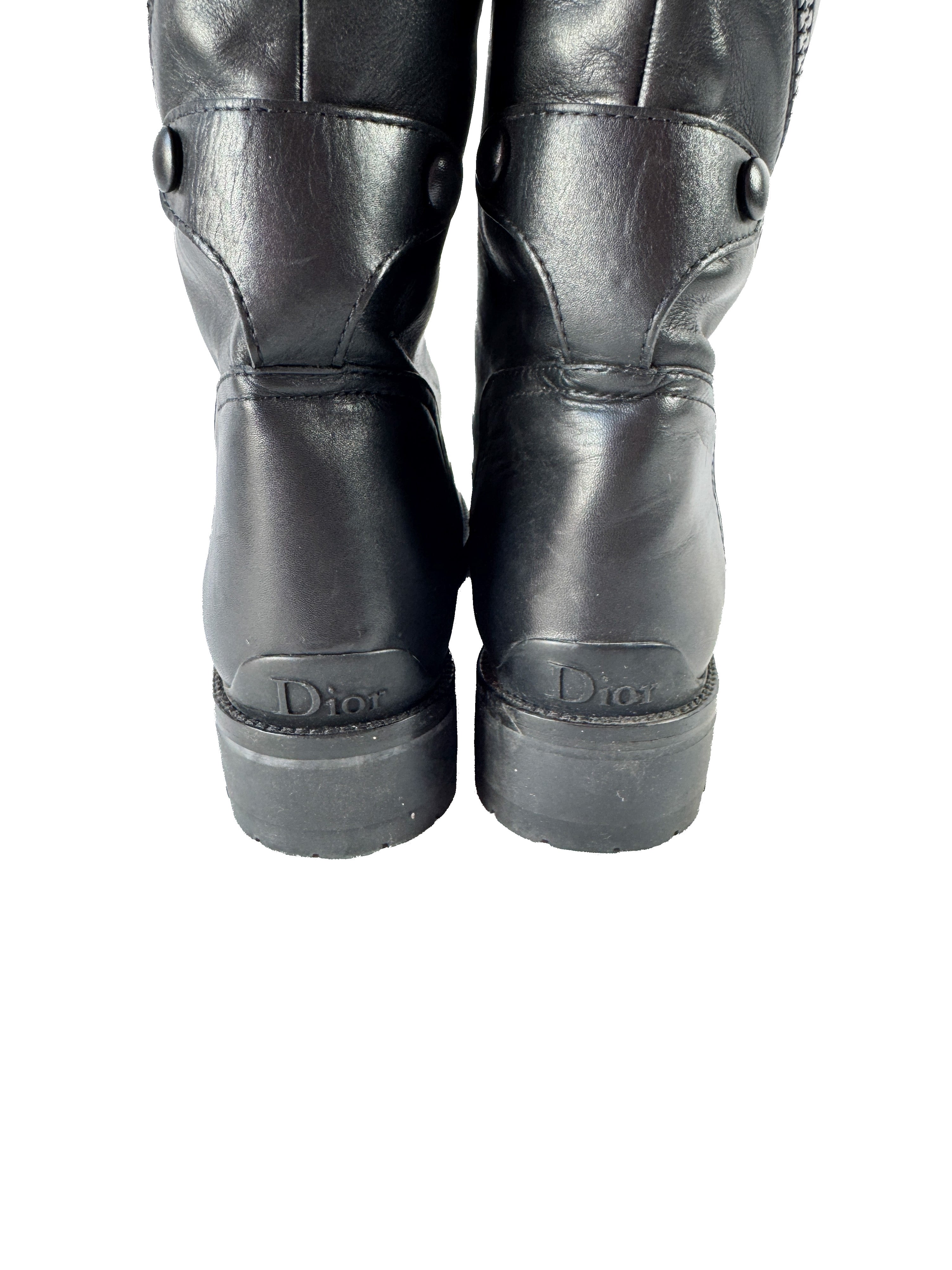 Christian Dior black leather CD boots size 38.5. CL0615