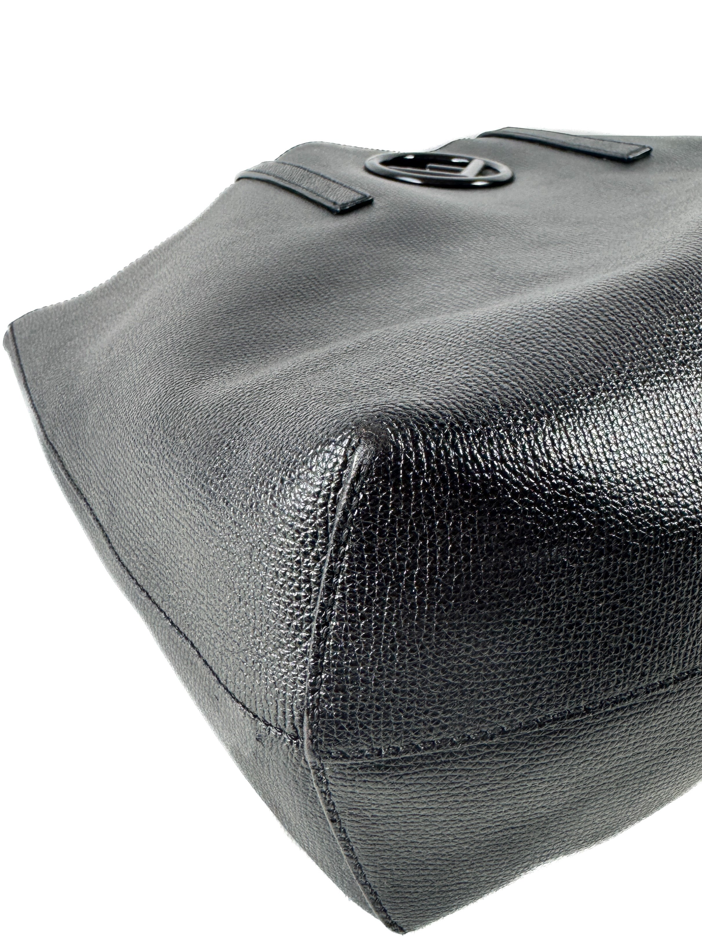 Fendi black leather logo shopper tote
