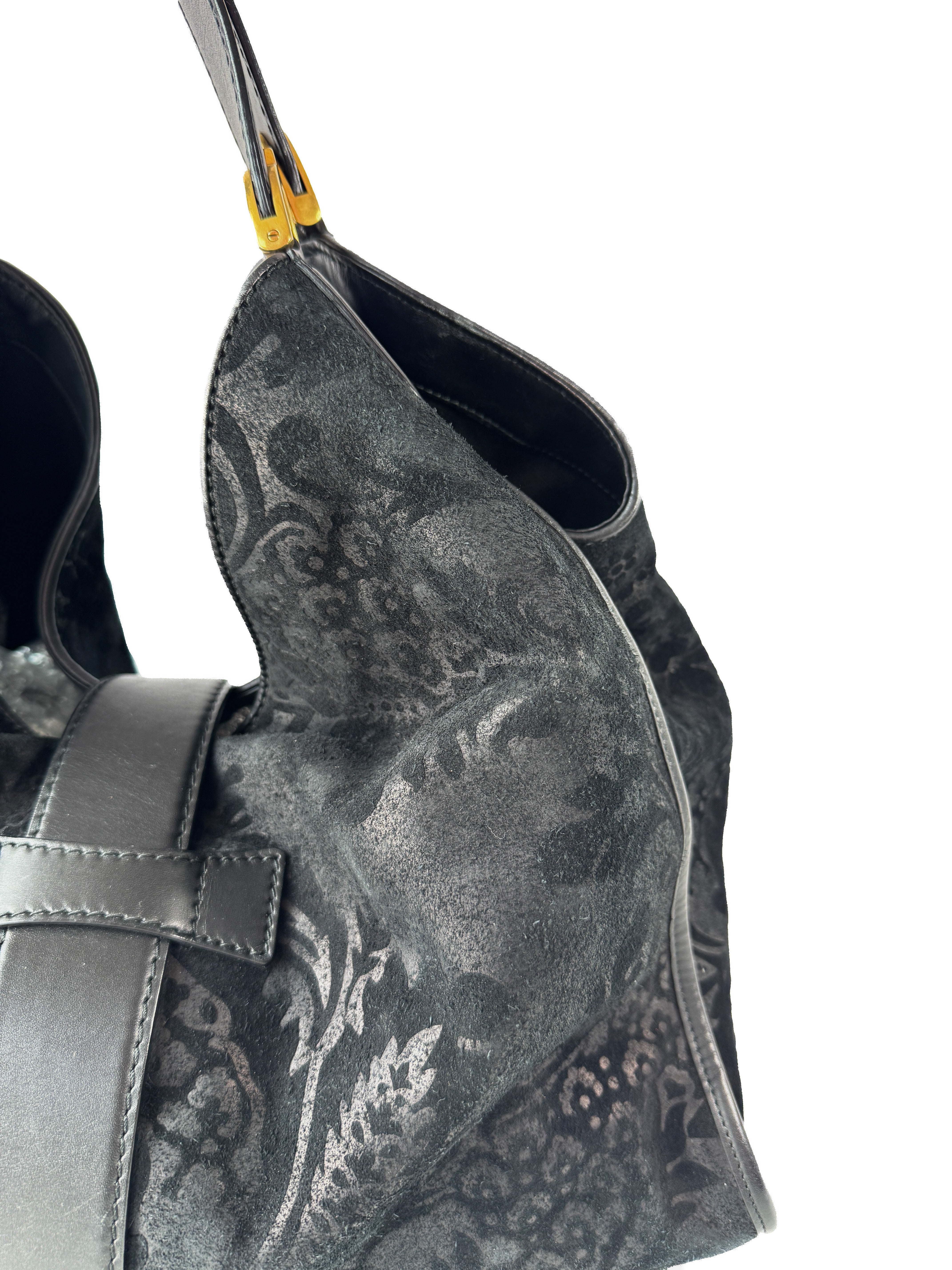 Gucci Black Soft Stirrup Tote Brocade Leather Large 296855002123