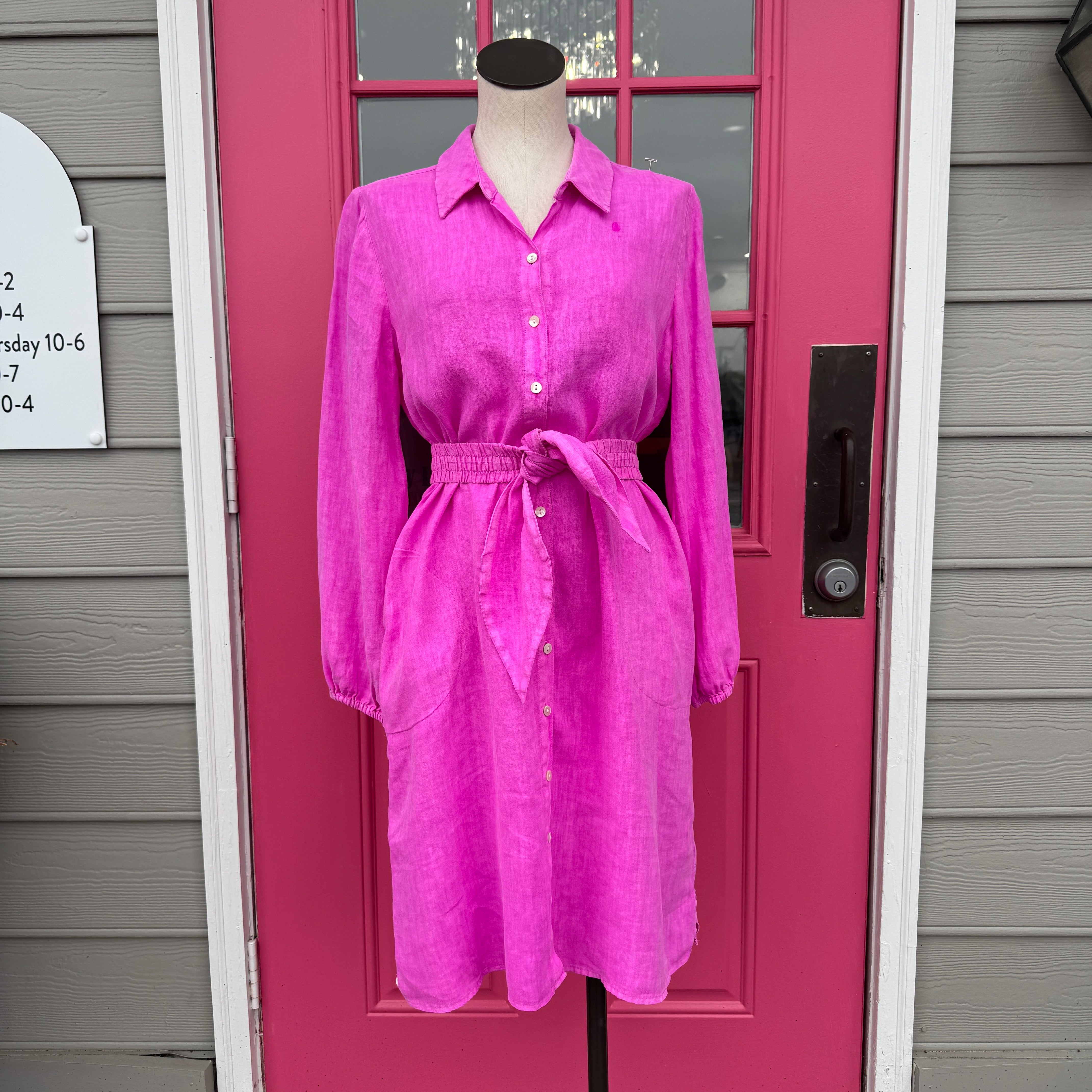 Lilly Pulitzer neon purple linen long sleeve button up shirt dress size 8