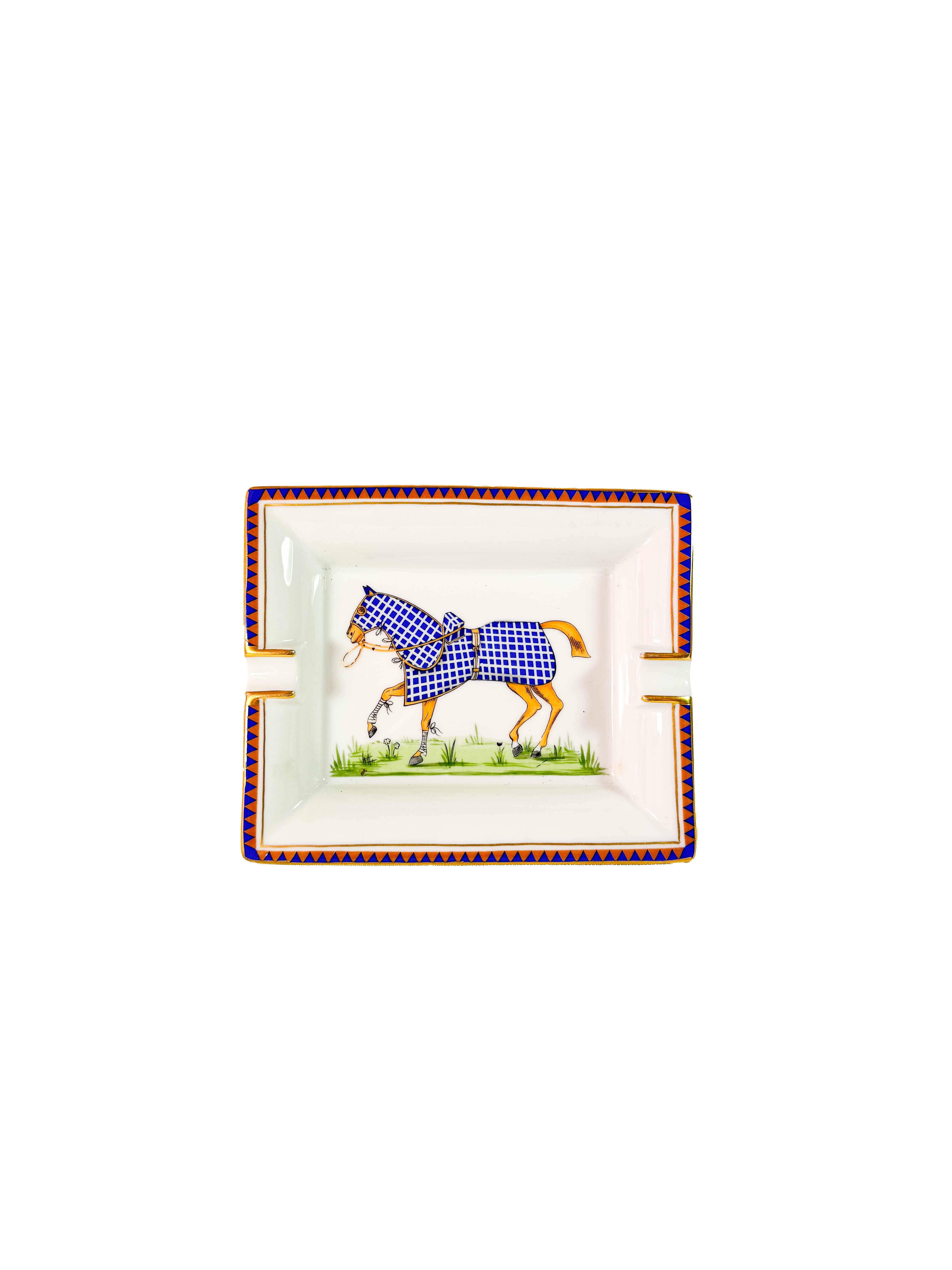 Hermès blue Cheval deco porcelain ashtray