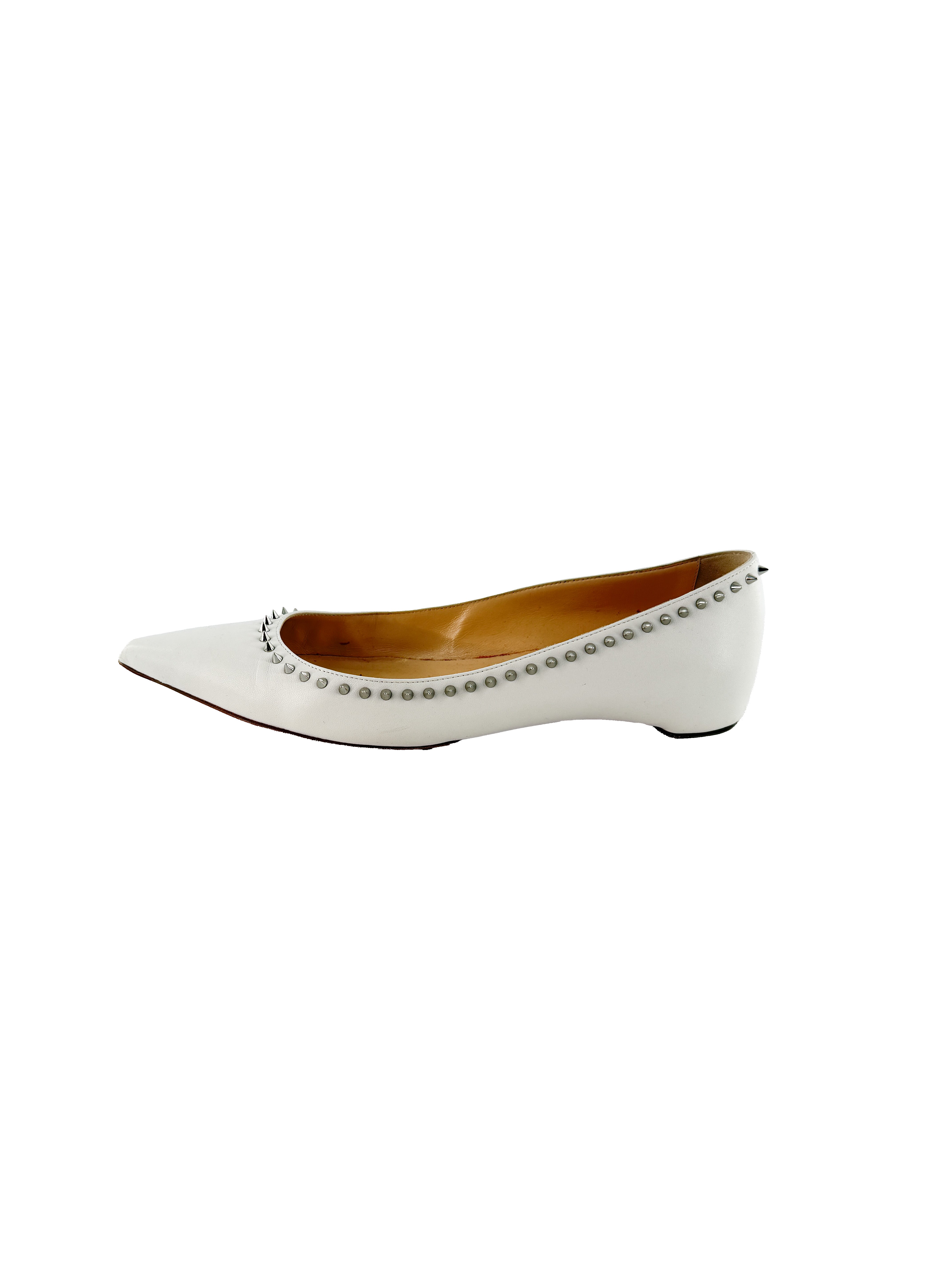 Christian Louboutin white studded Anjalina flat size 39.5 BOX