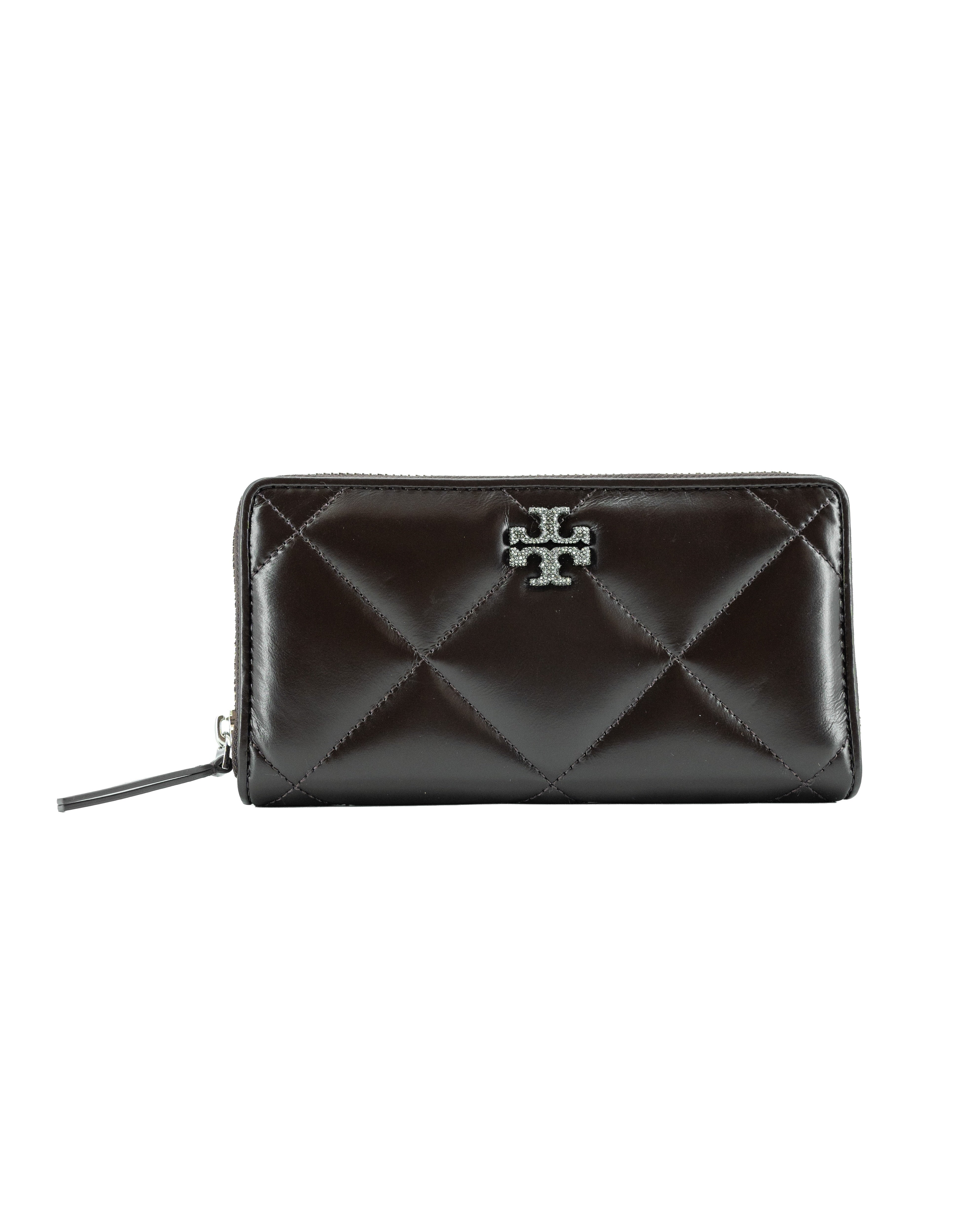 Tory Burch brown leather quilted Kira diamond ZA wallet