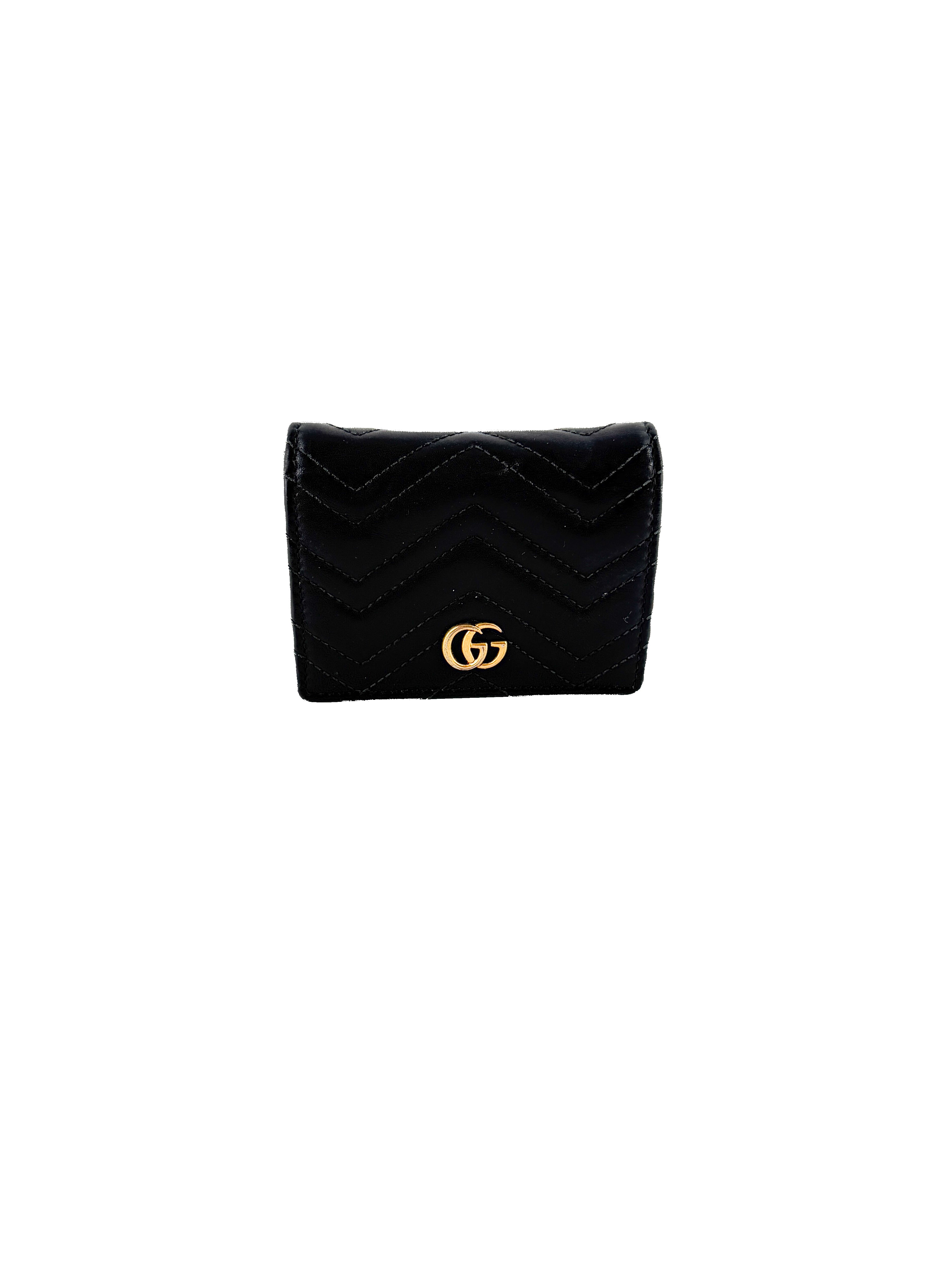 Gucci black leather Matelasse GG Marmont card case wallet 466492-0416