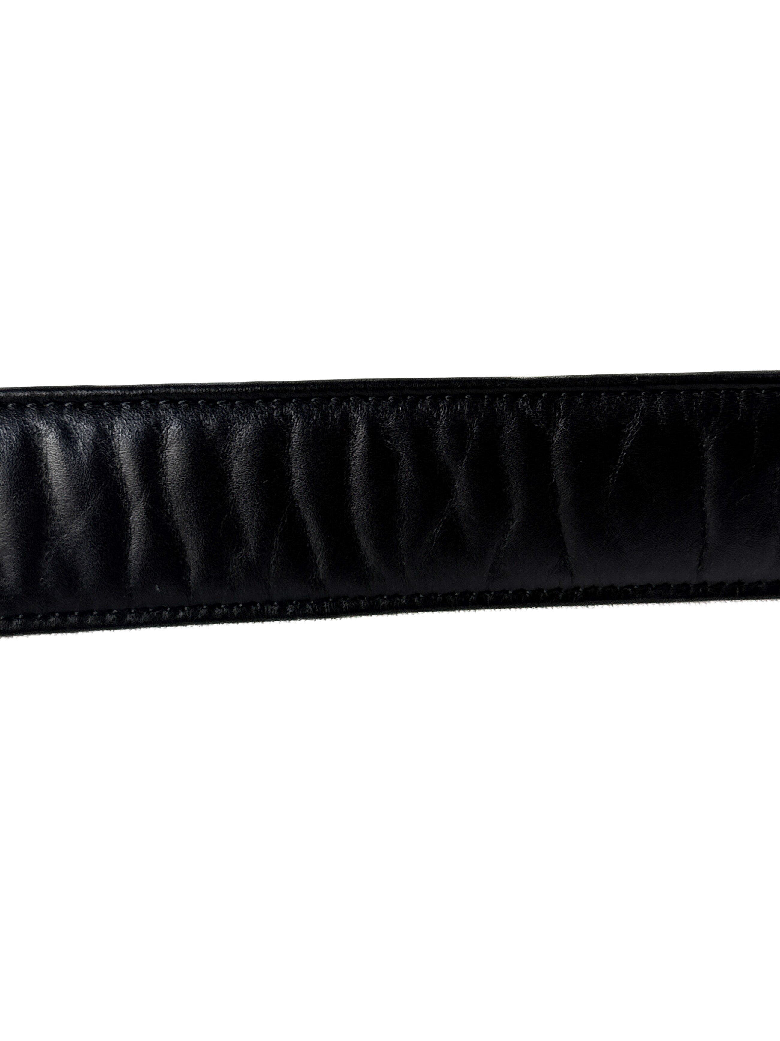 Chanel black smooth leather CC belt 85 34