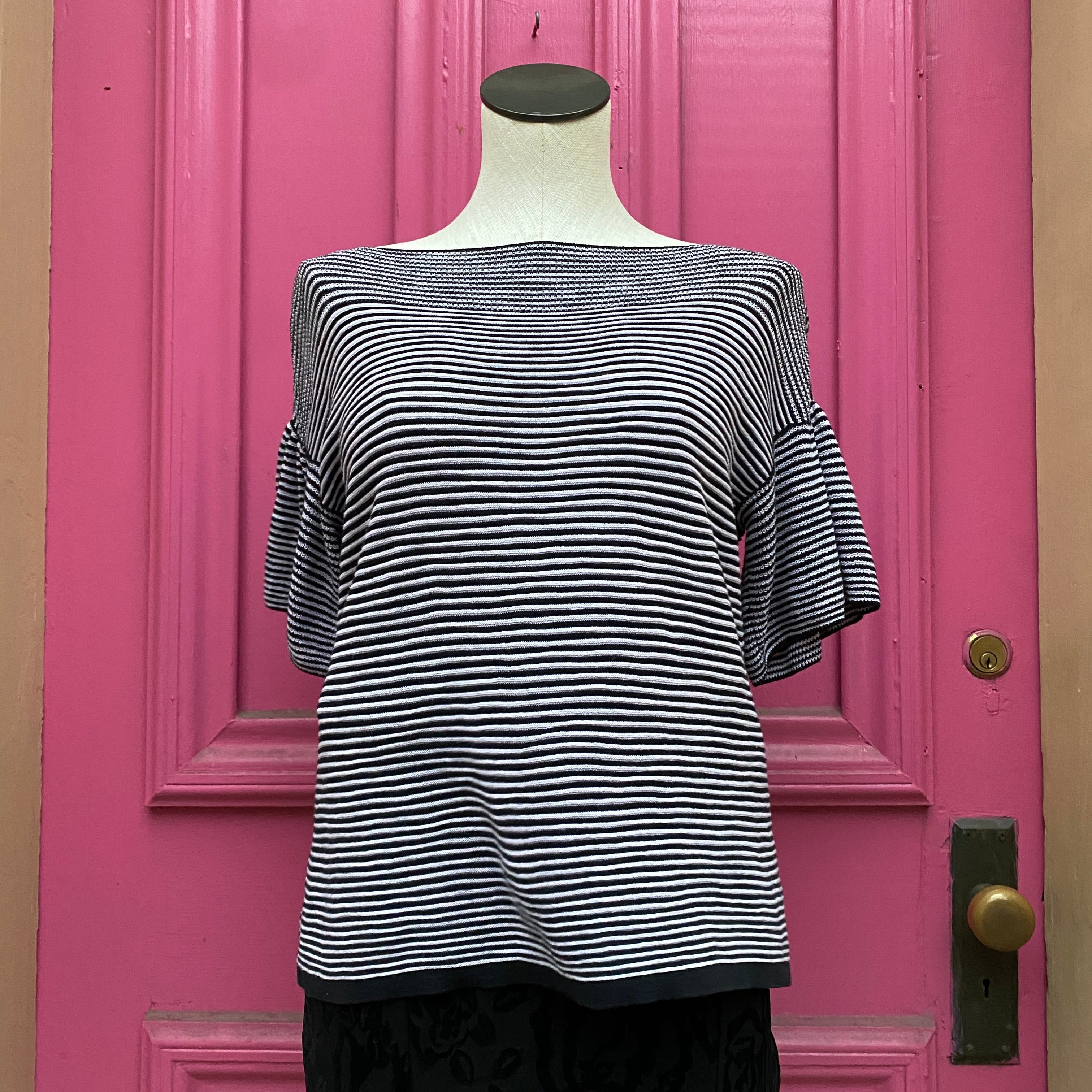 Ann Taylor LOFT black white lightweight knit short sleeve sweater size SP