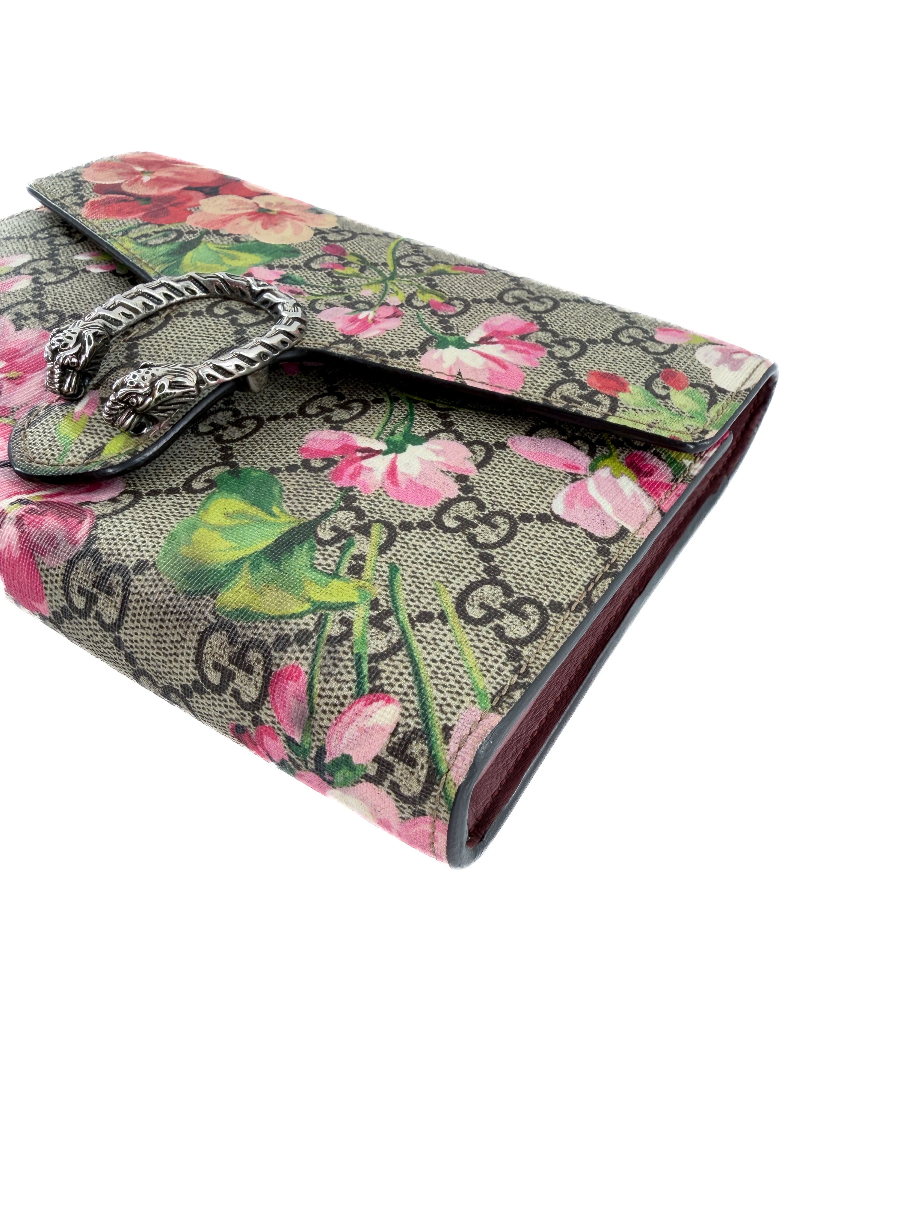 Gucci GG Supreme Monogram Pink Blooms Mini Dionysus Chain Wallet 2149