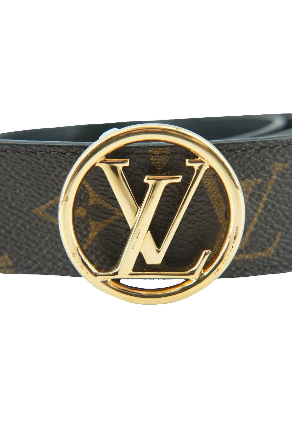 Louis Vuitton monogram/black LV circle reversible belt 85