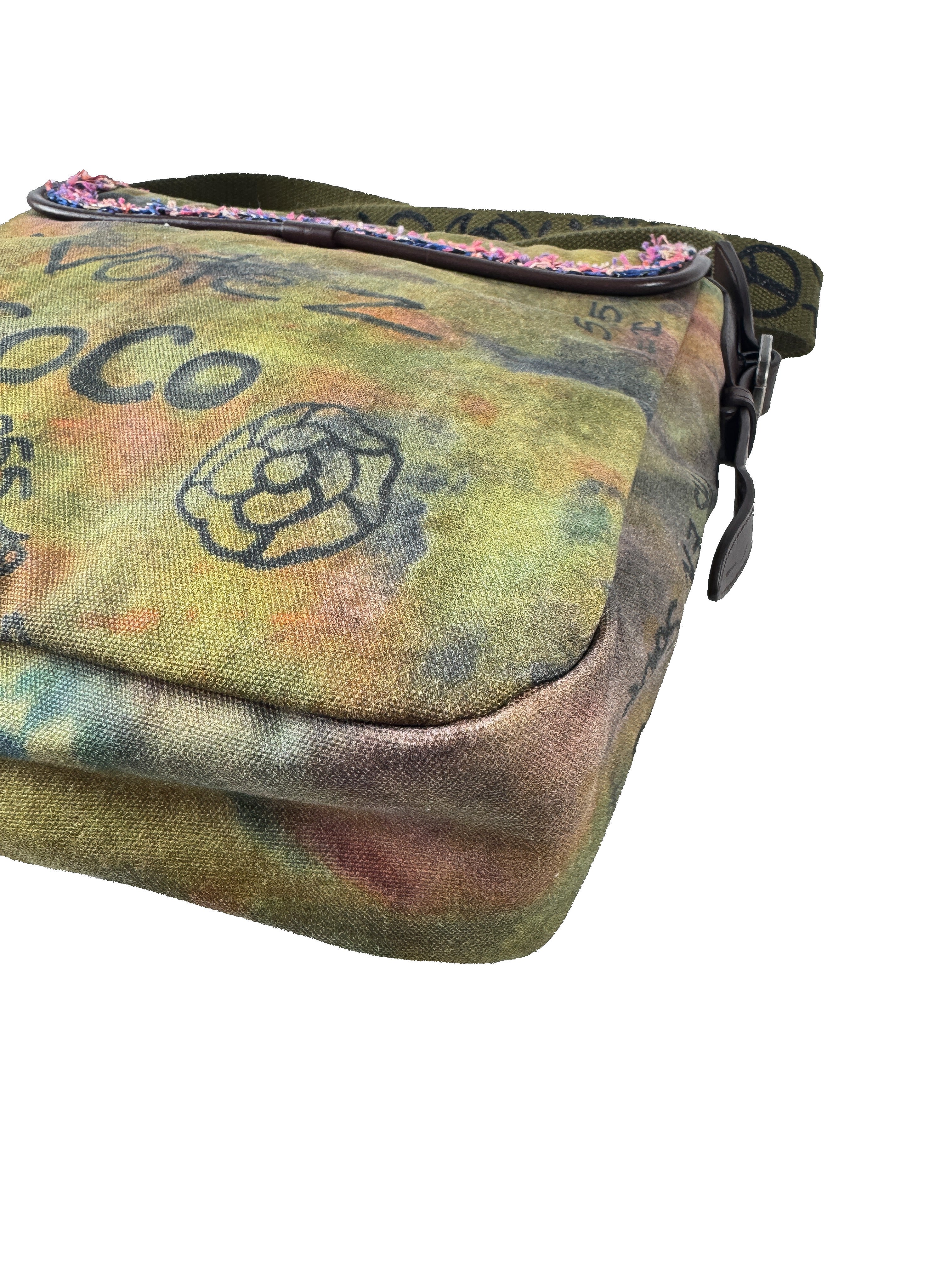 Chanel Washed Toile Graffiti On The Pavements Messenger Khaki Multicolor