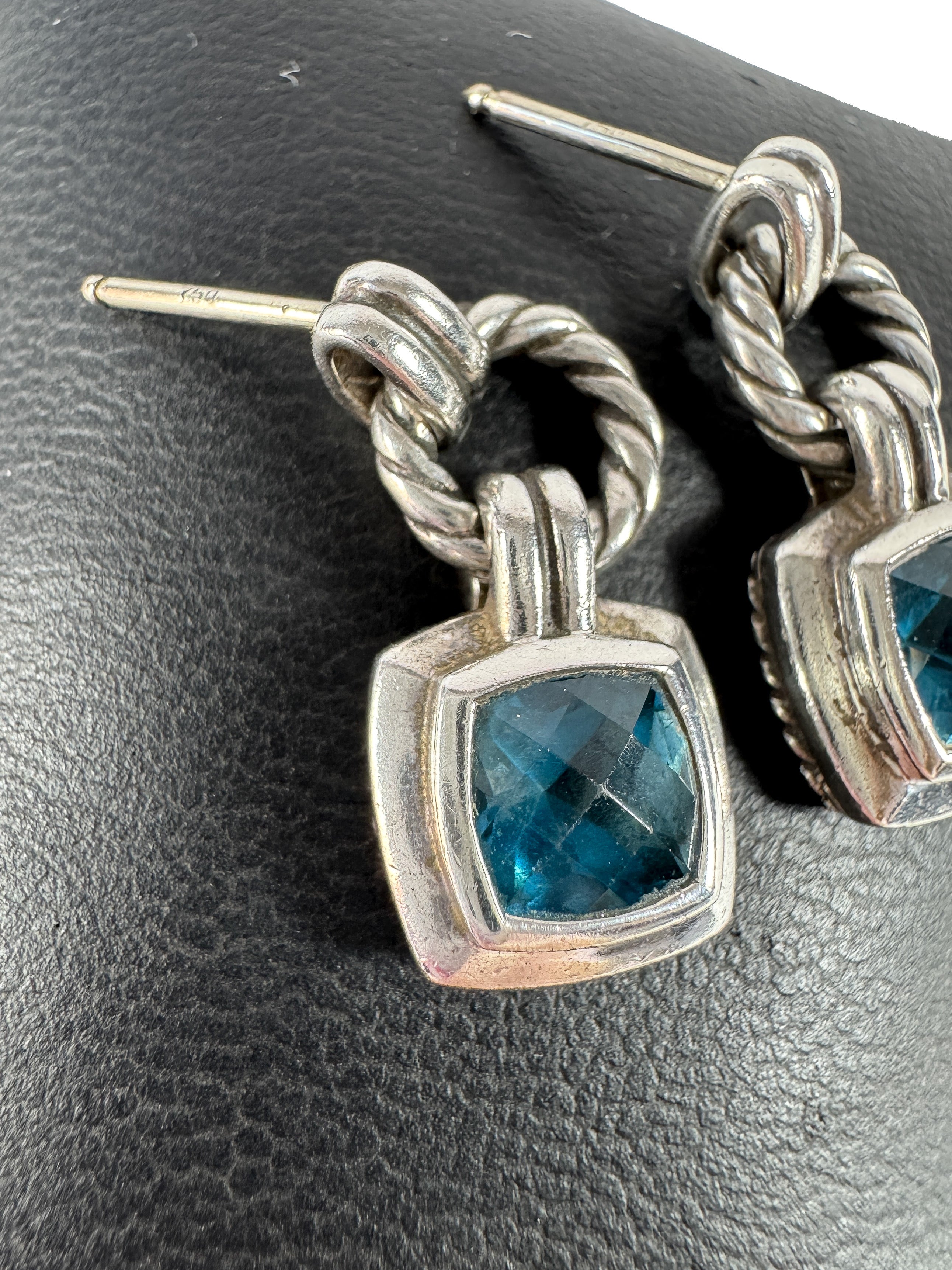 David Yurman sterling silver blue topaz drop earrings