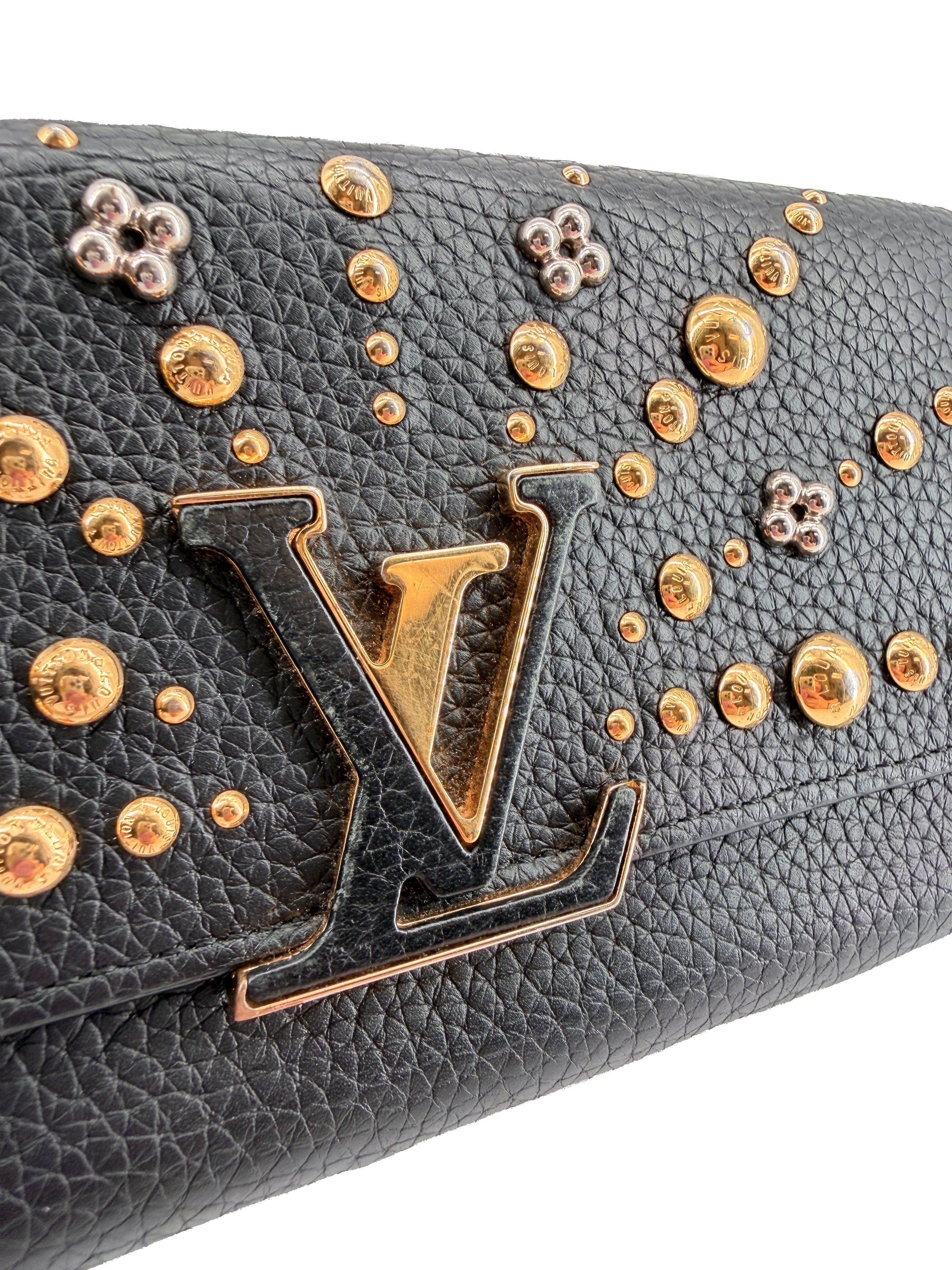 Louis Vuitton Taurillon Studded Sol Capucines Wallet Black MI4128