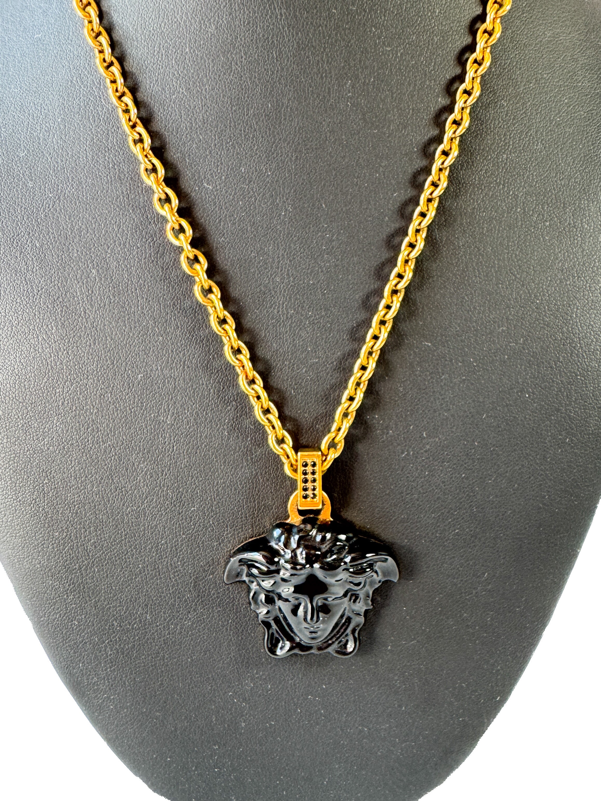 Versace black/gold Medusa head necklace