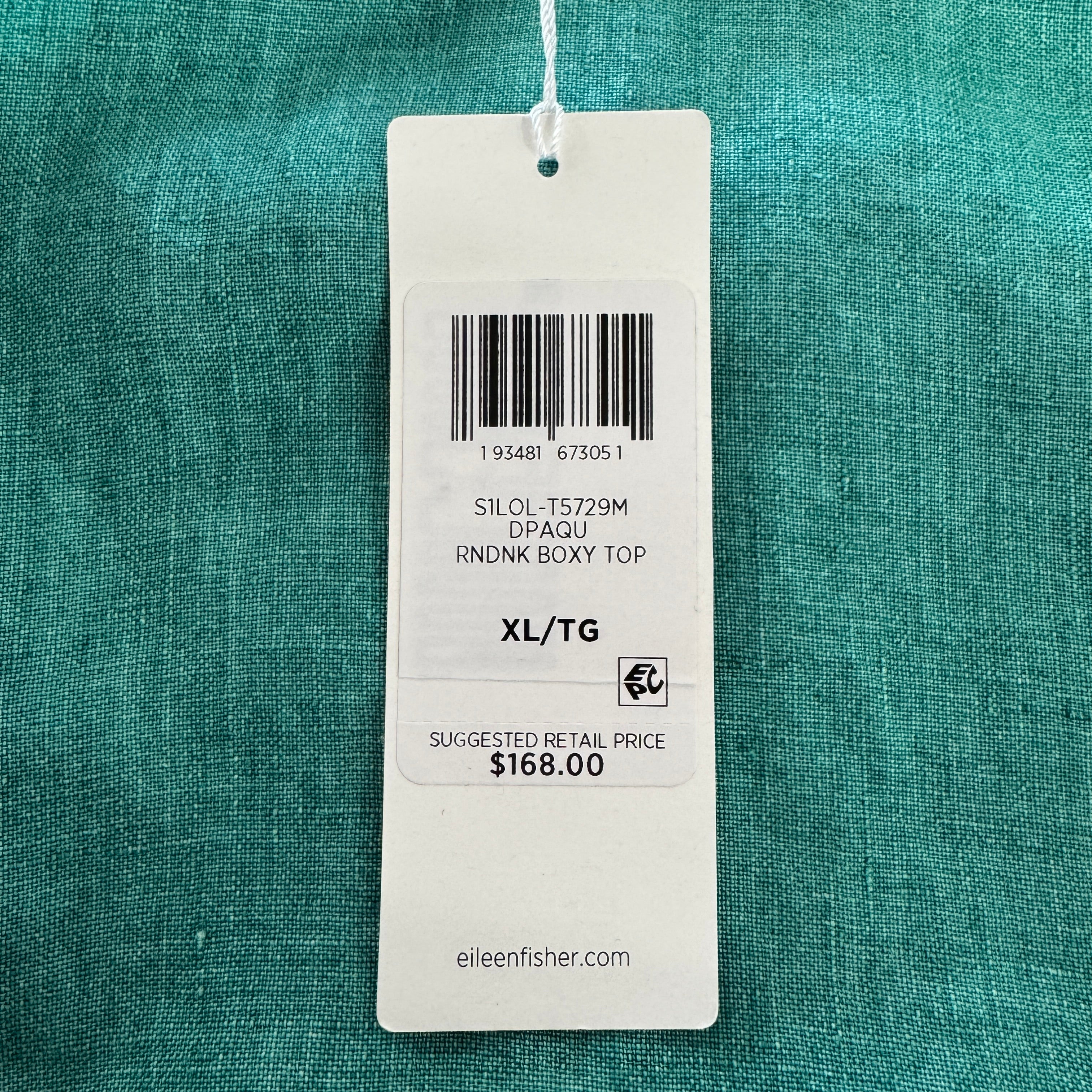 Eileen Fisher green short sleeve boxy top size XL NWT