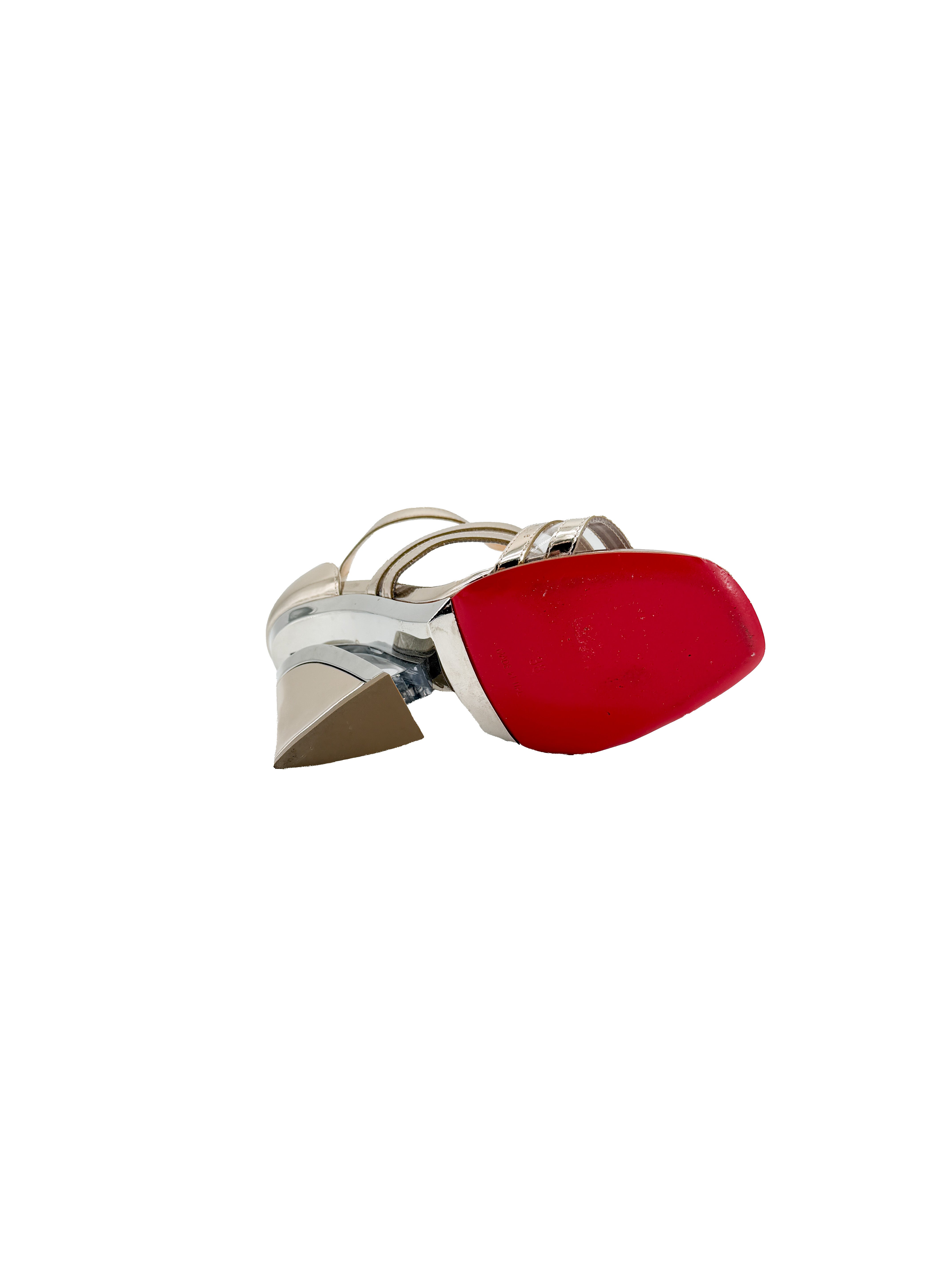 Christian Louboutin Letitartaruga champagne/silver patent leather wedges size 38 (8) BOX