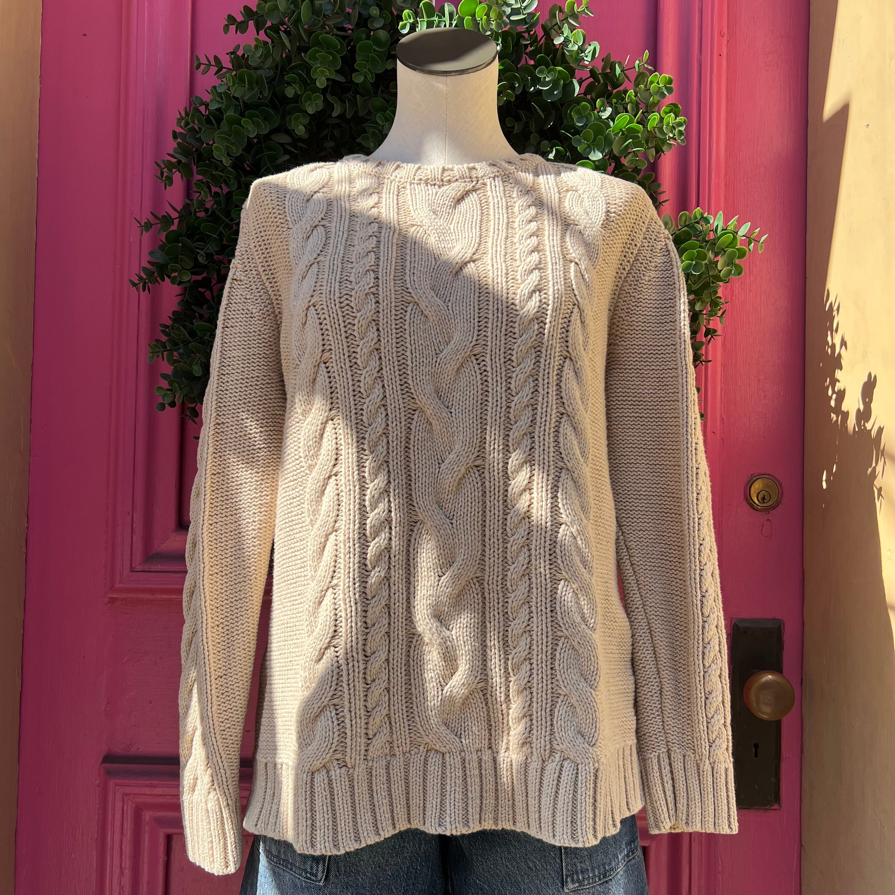 L.L. Bean beige cable knit sweater size XL