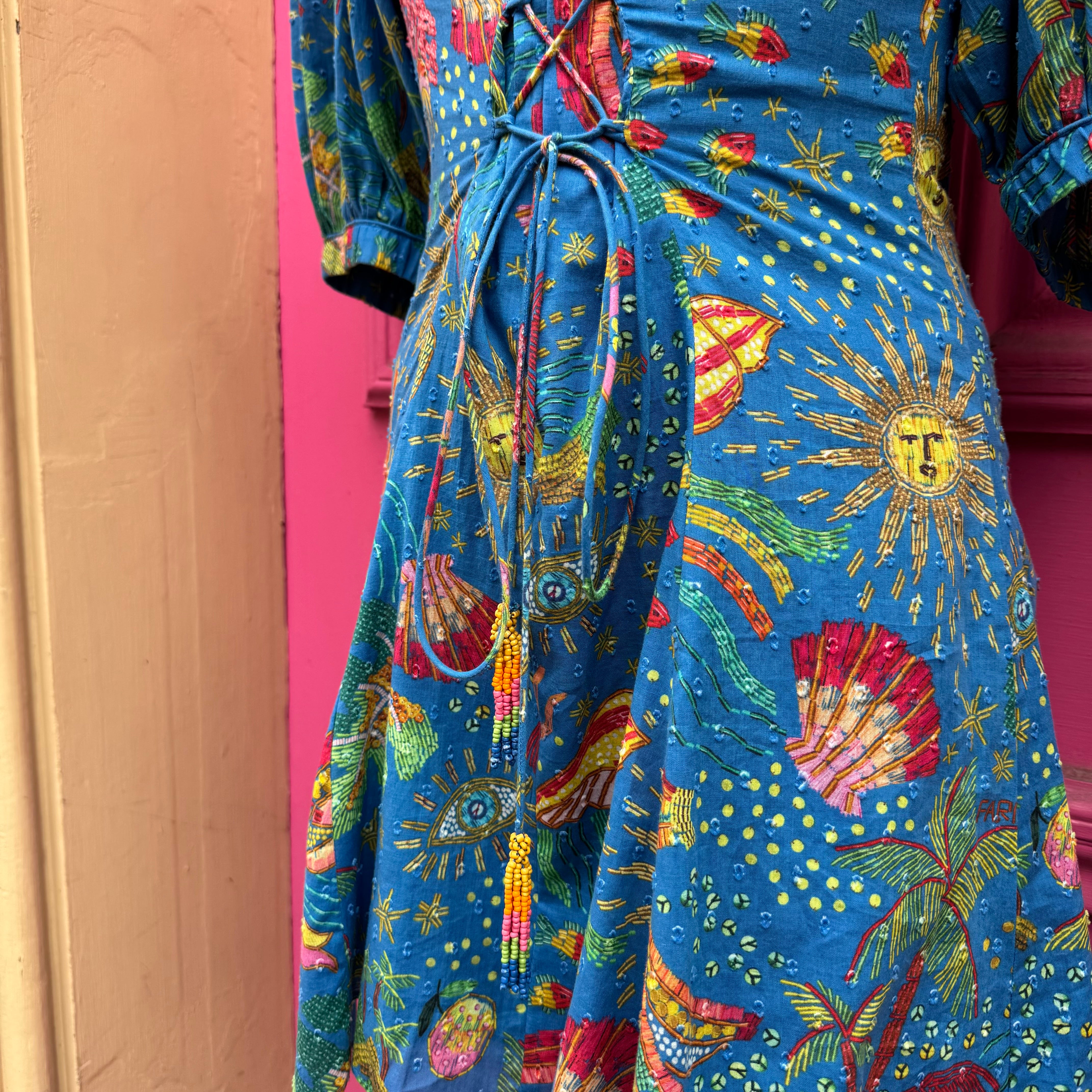 FARM RIO blue multicolor short sleeve dress size S
