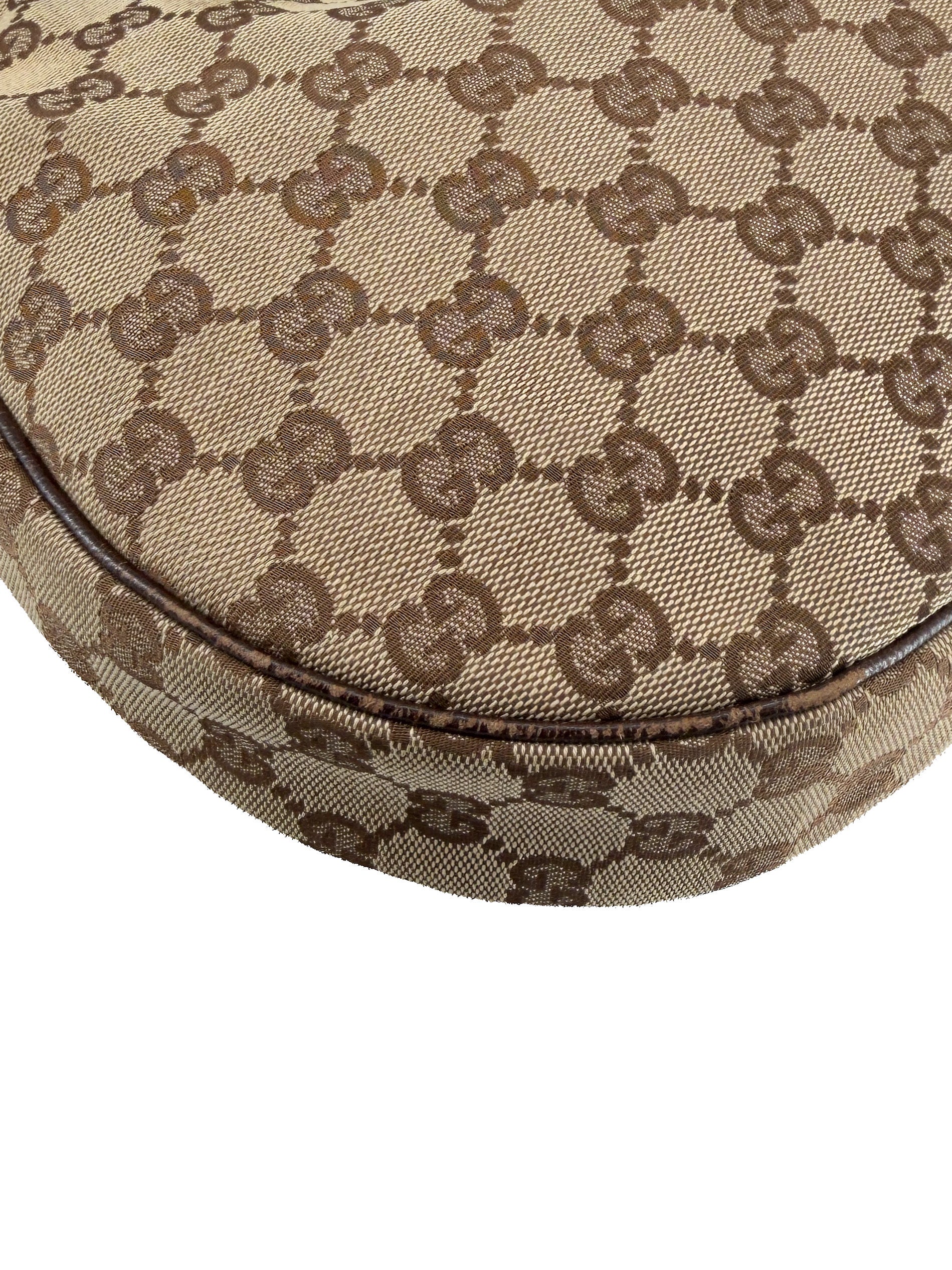 Gucci brown GG half moon canvas shoulder bag 122790001998