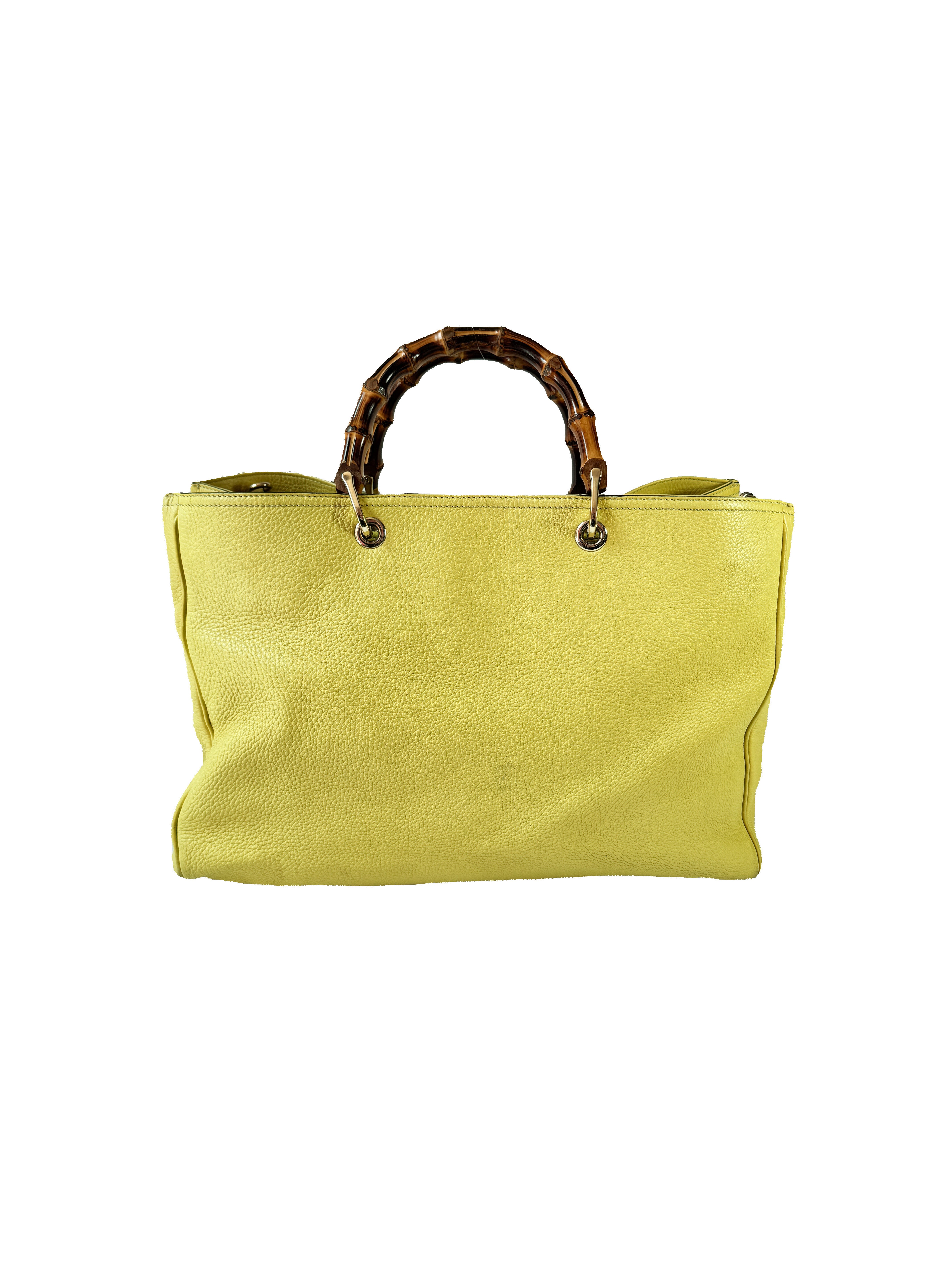 Gucci chartreuse leather Bamboo handle shopper 323658 525040