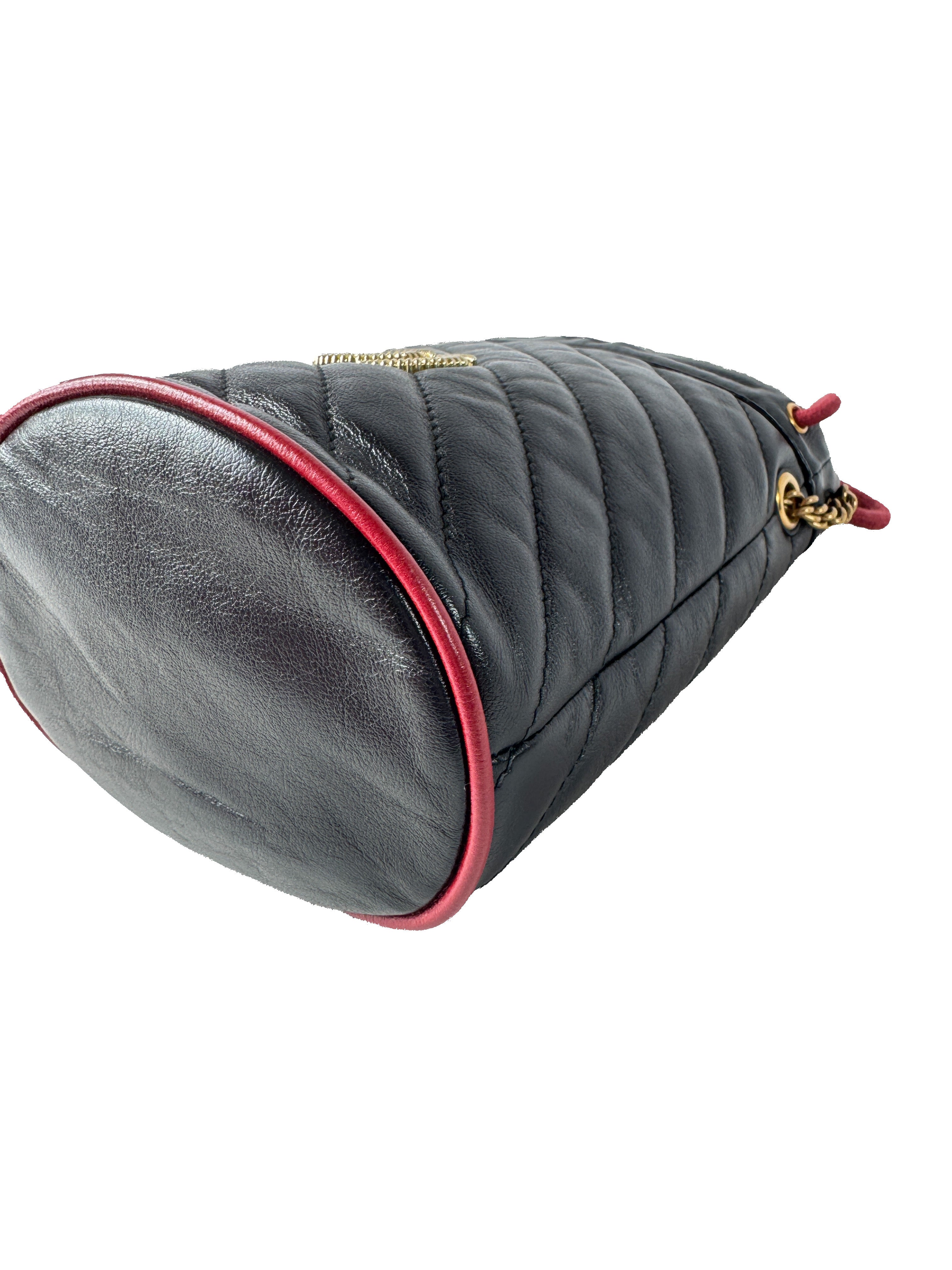 Gucci black torchon GG marmont mini bucket bag 573817525040