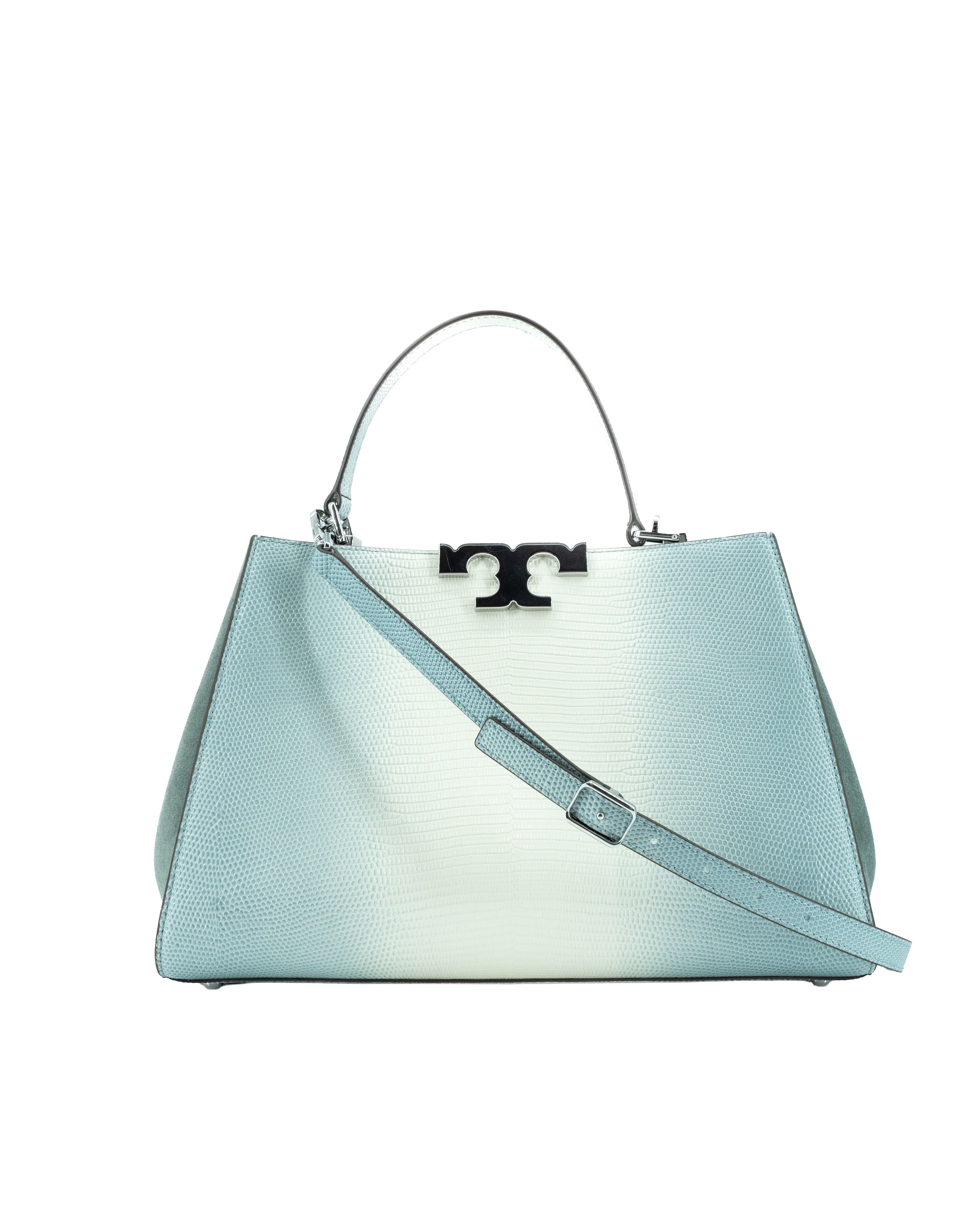 Tory Burch blue cream lizard embossed leather/suede Eleanor