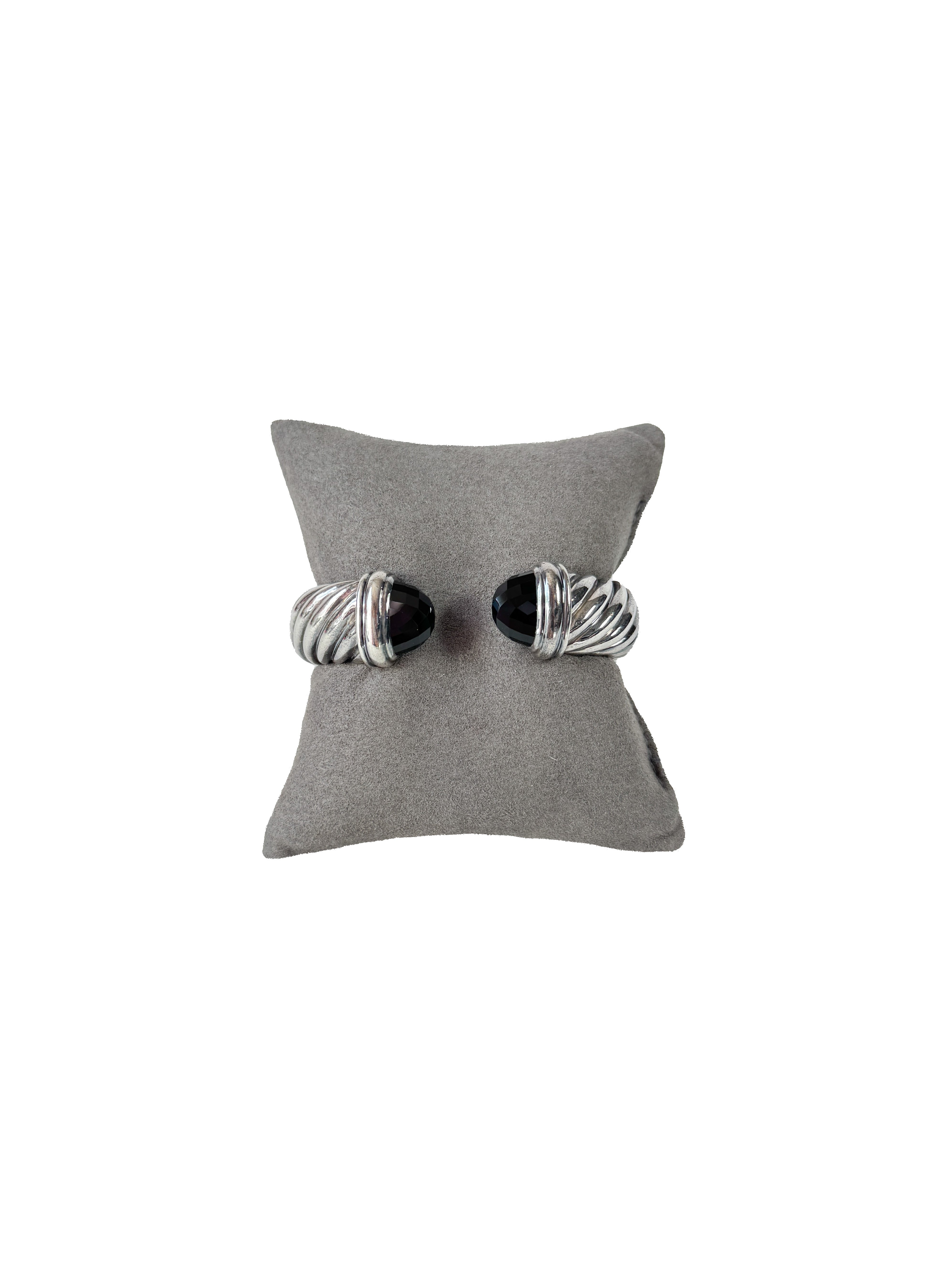 David Yurman sterling silver, black onyx Waverly hinged cuff