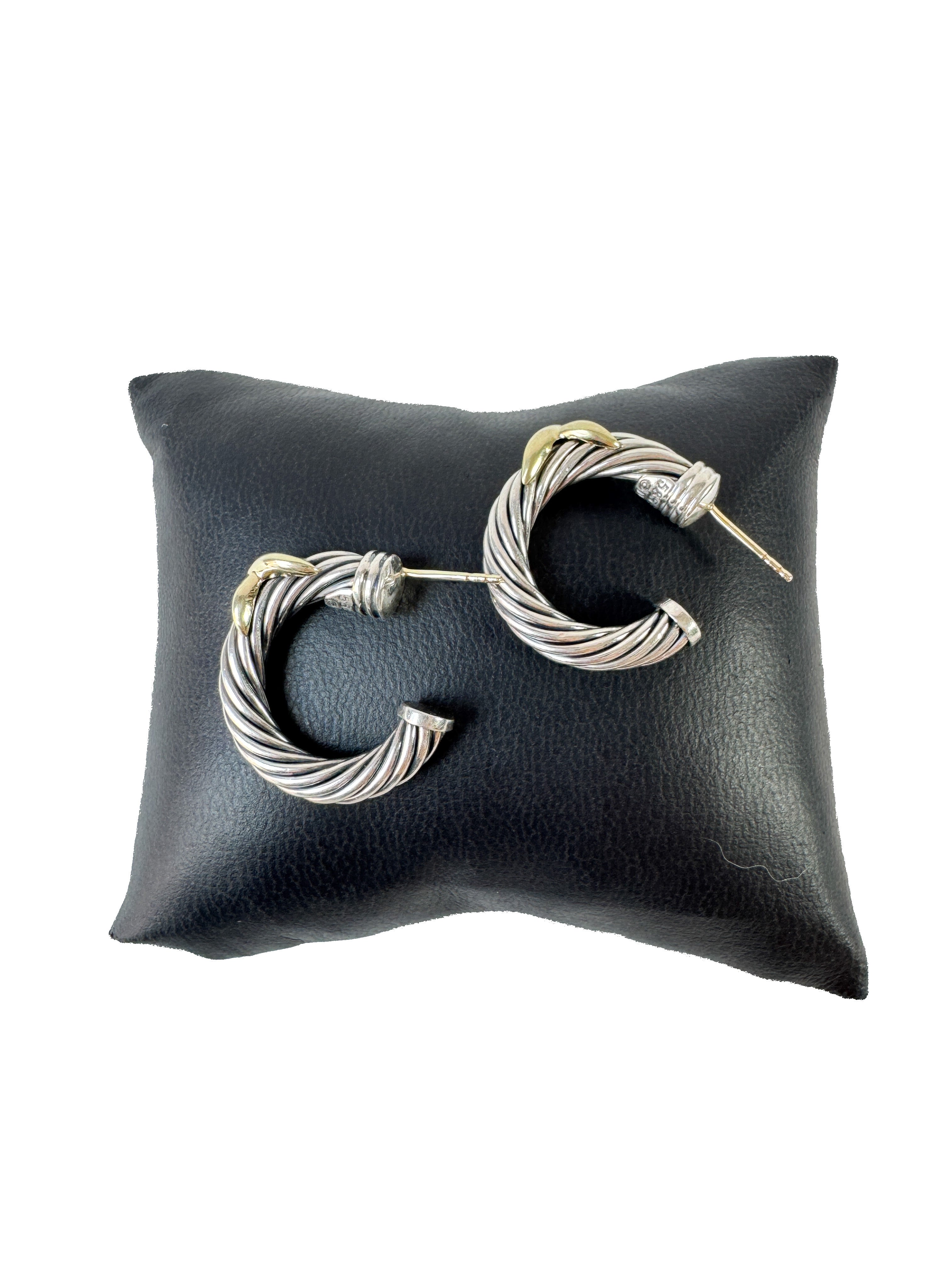 David Yurman sterling silver & gold X hoop earrings