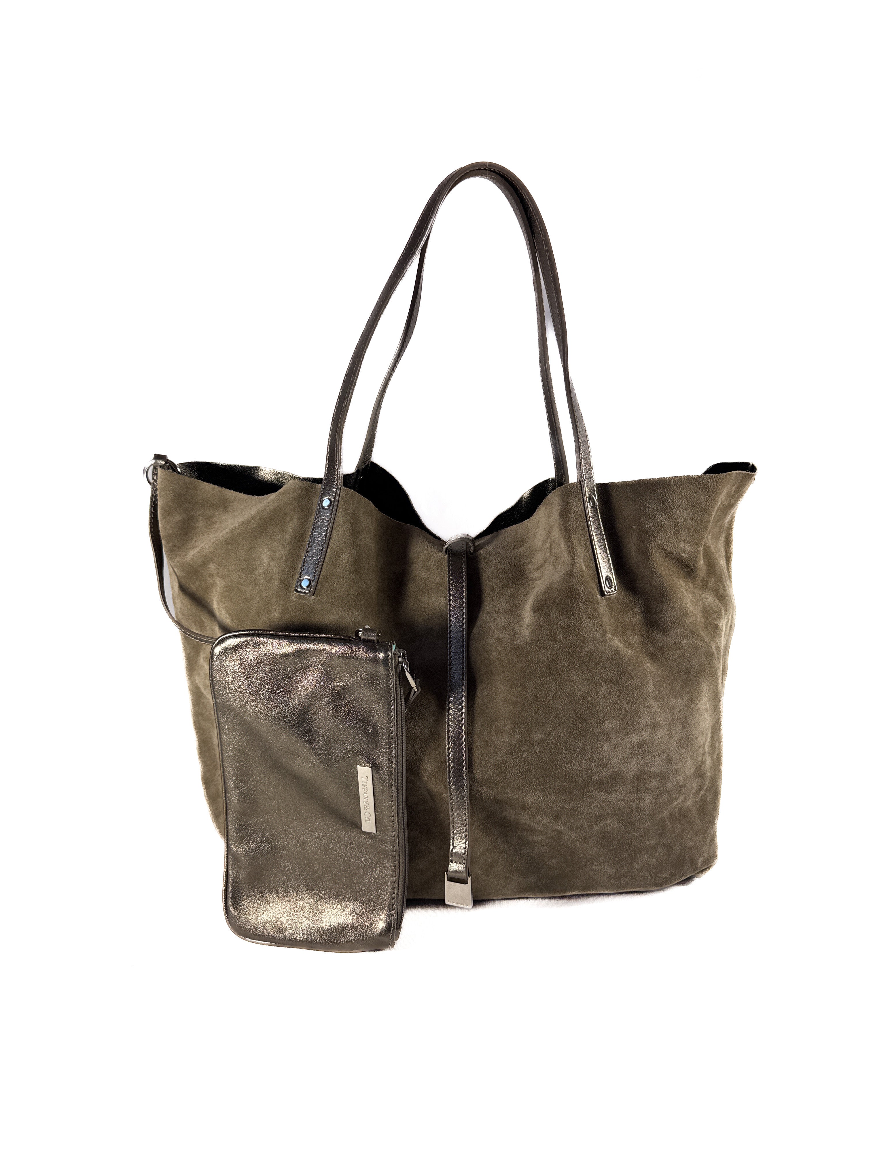 Tiffany & Co taupe reversible suede/leather tote **as is**