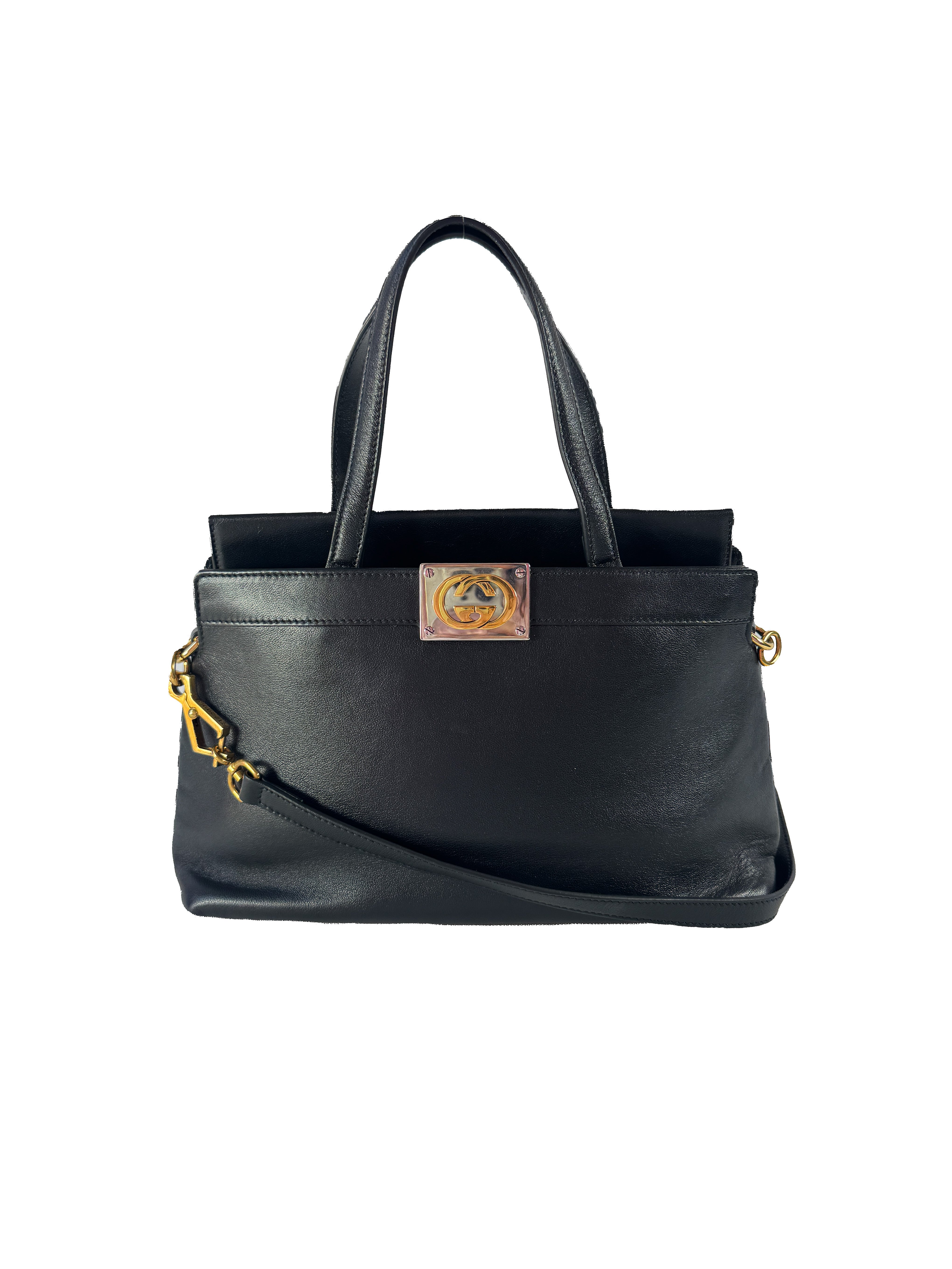 Gucci black lambskin small linea matisse top handle bag 631663520981