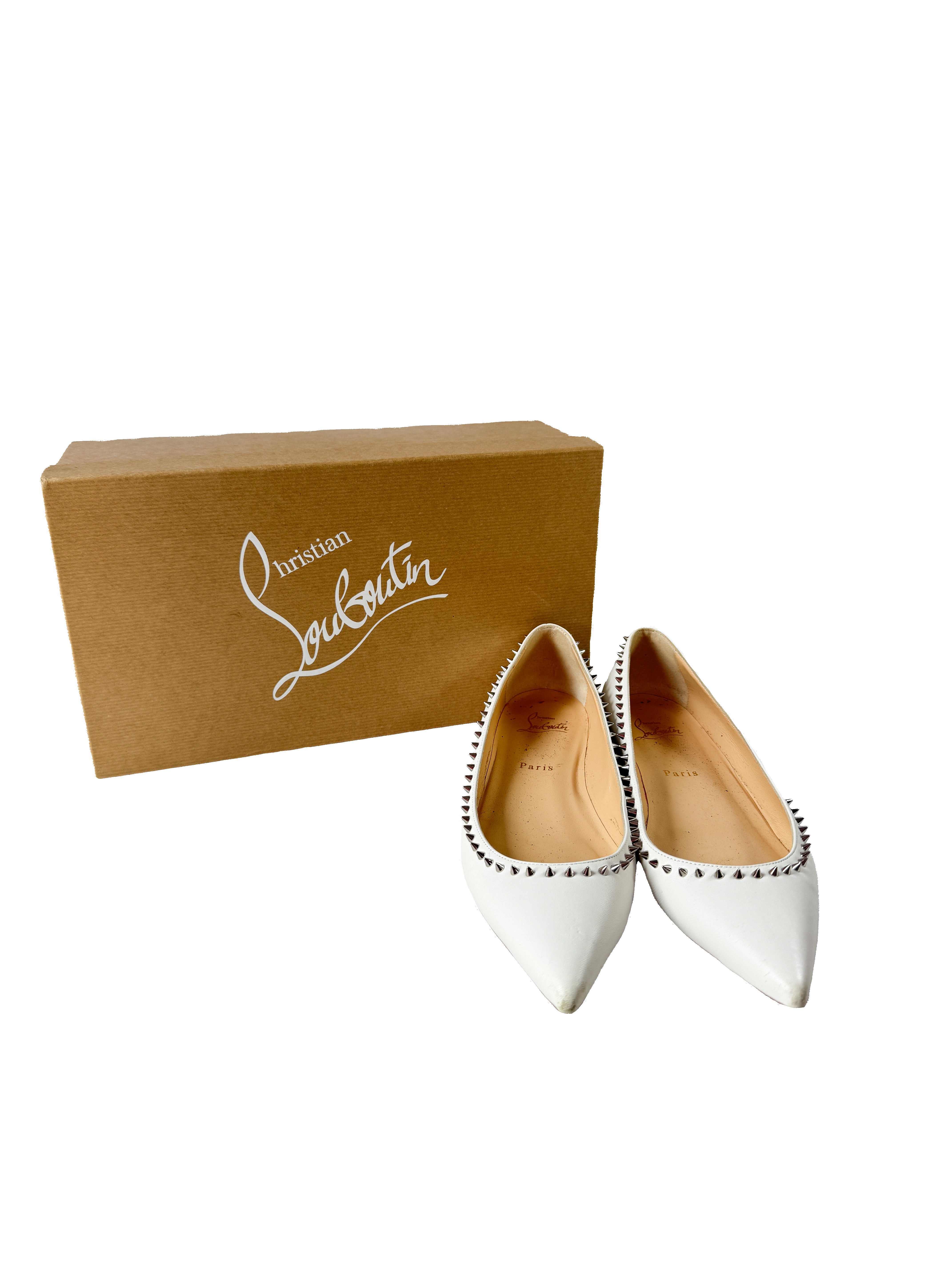 Christian Louboutin white studded Anjalina flat size 39.5 BOX