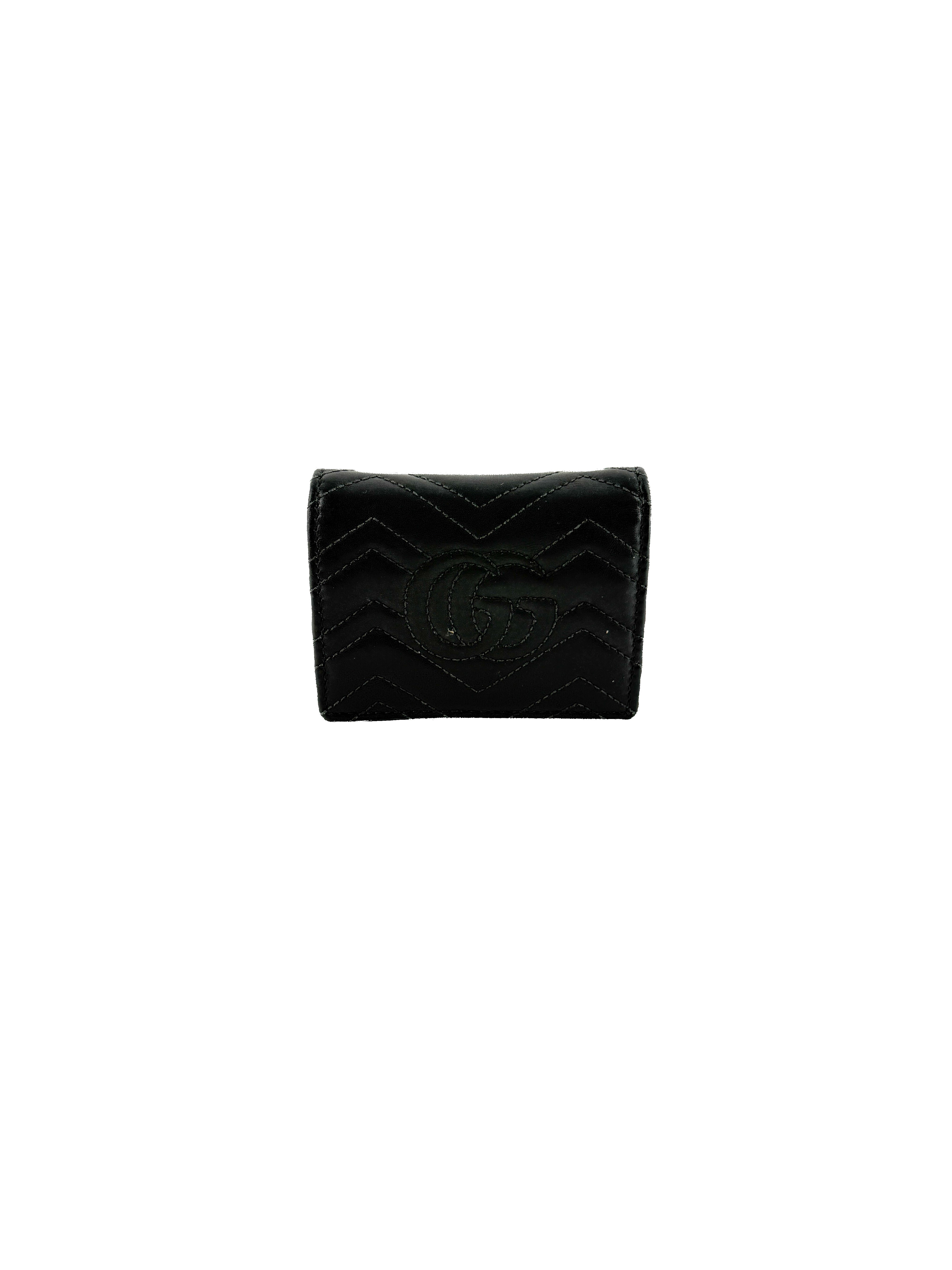 Gucci black leather Matelasse GG Marmont card case wallet 466492-0416