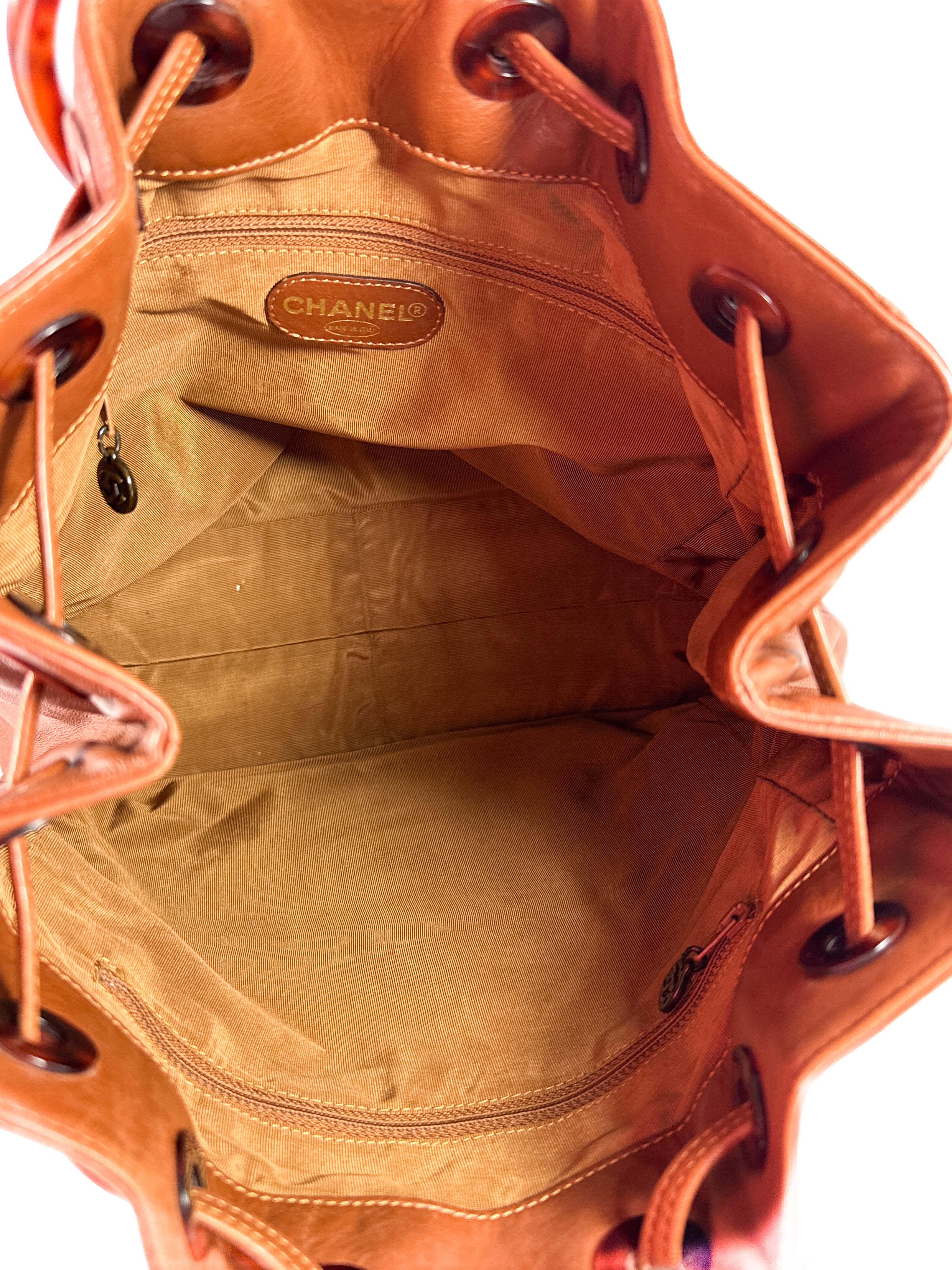 Chanel 1997-1999 camel brown leather double C resin handle bag 5334893