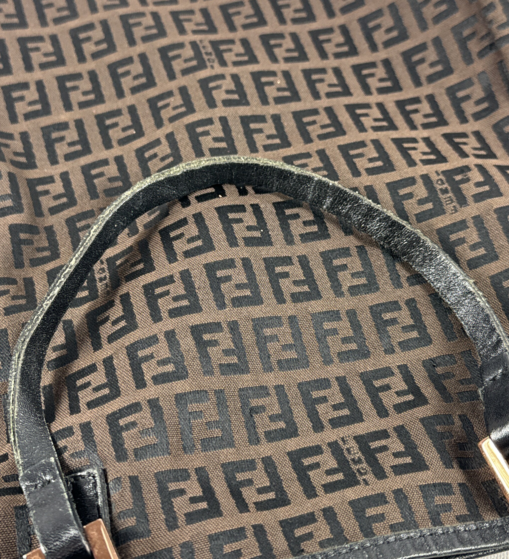 Fendi brown black Zucchino nylon canvas tote