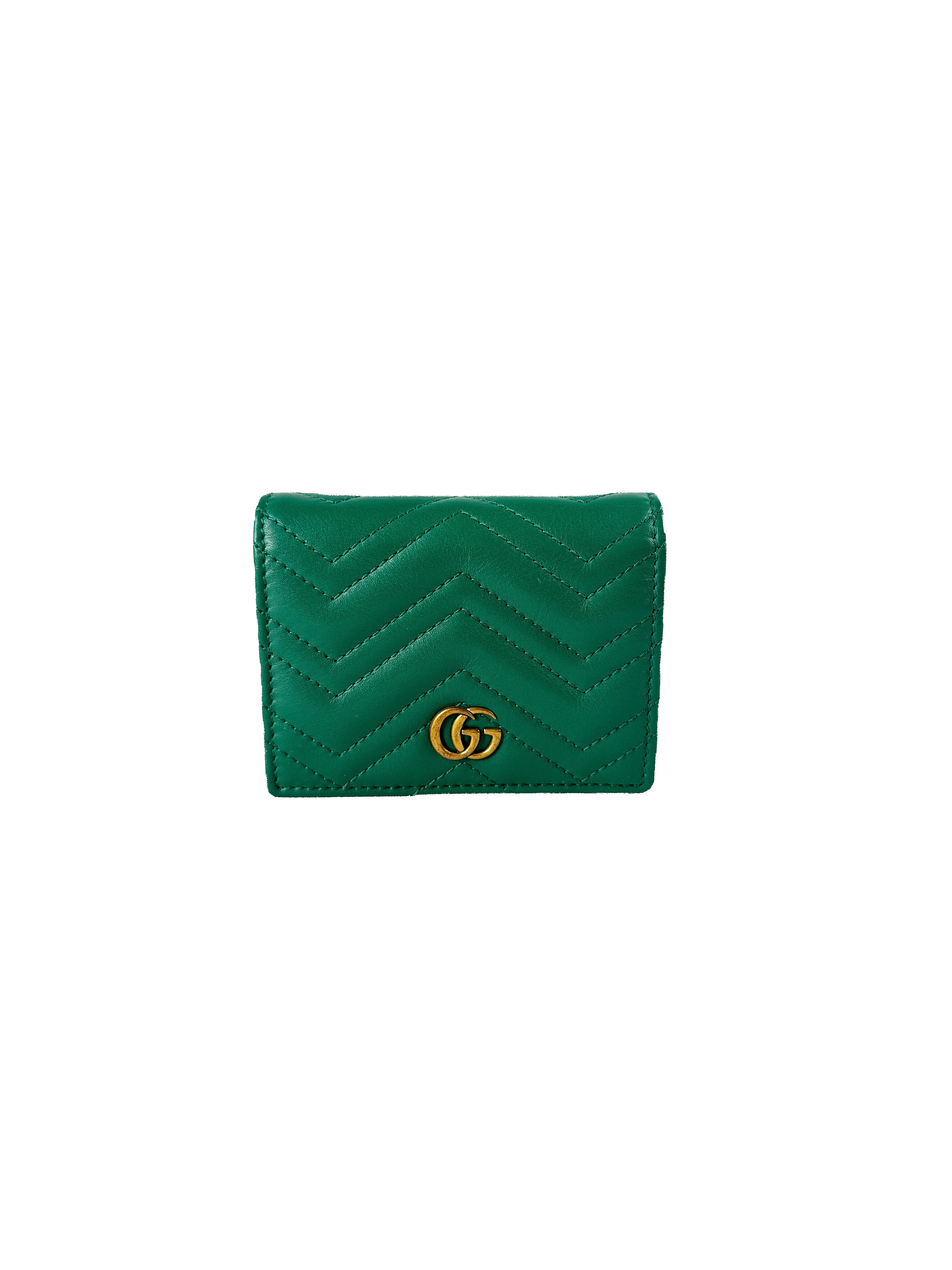 Gucci green GG calfskin Marmont Matelasse compact wallet 466492-525040