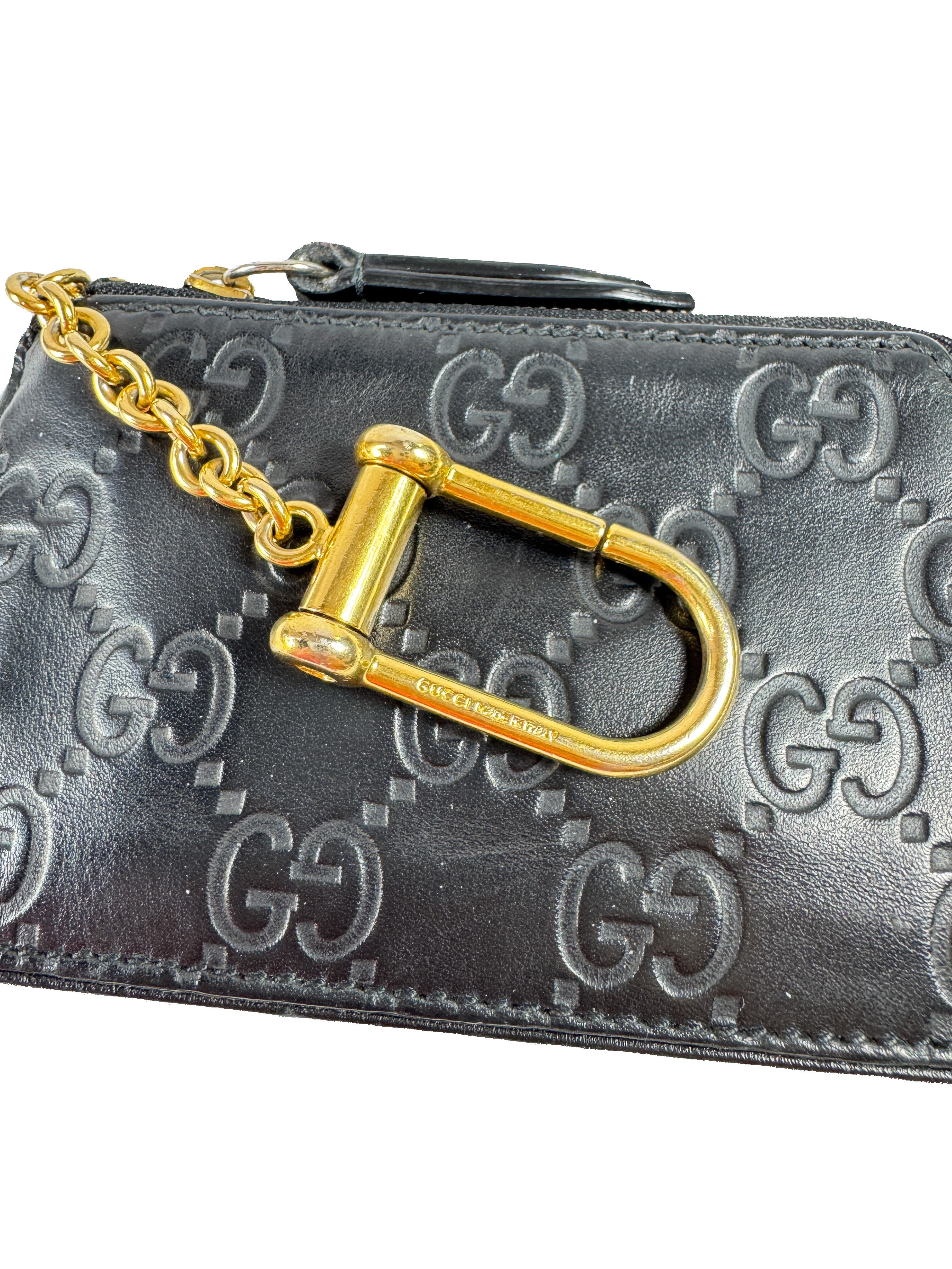 Gucci black leather GG key case 496334