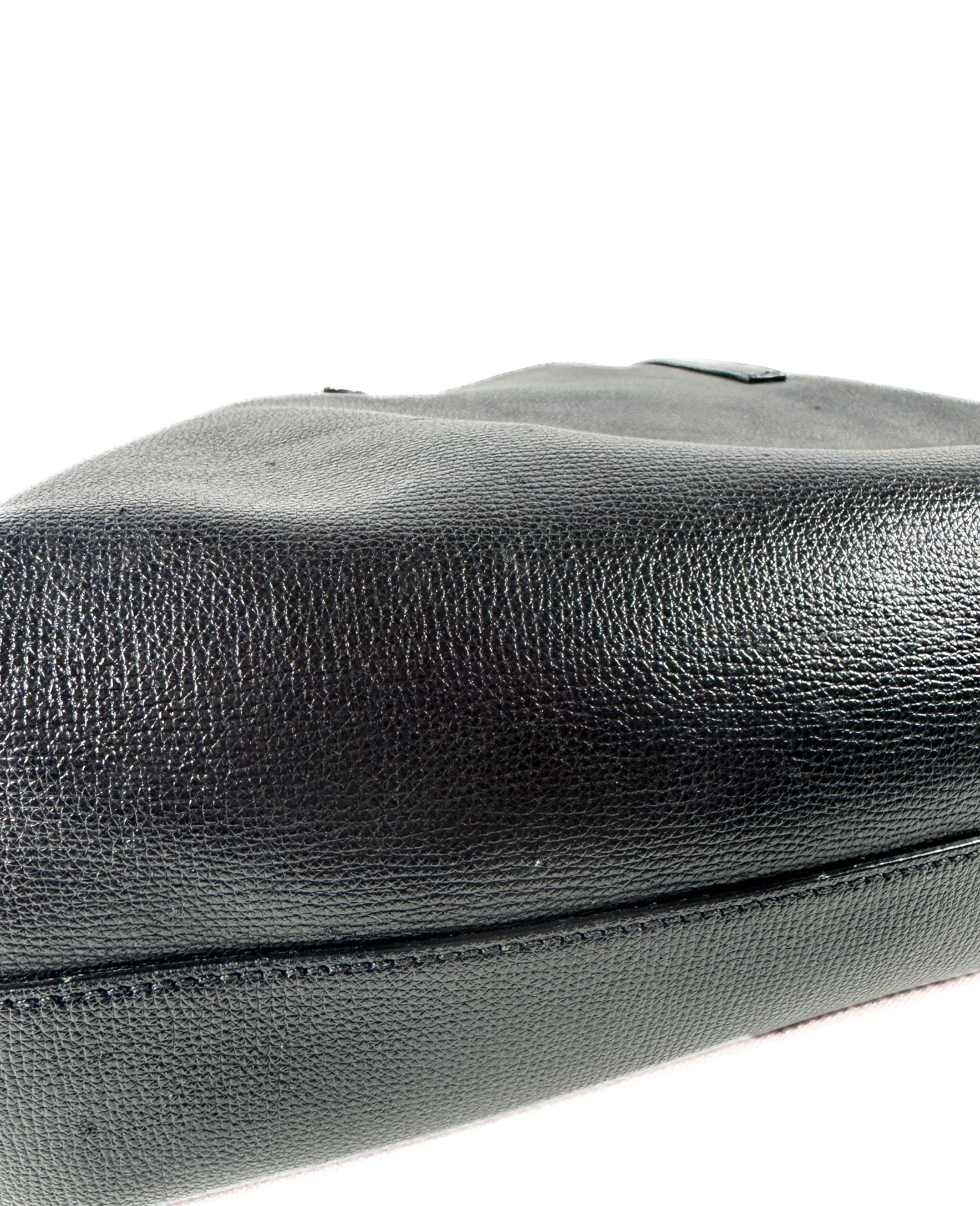 Fendi black leather logo shopper tote