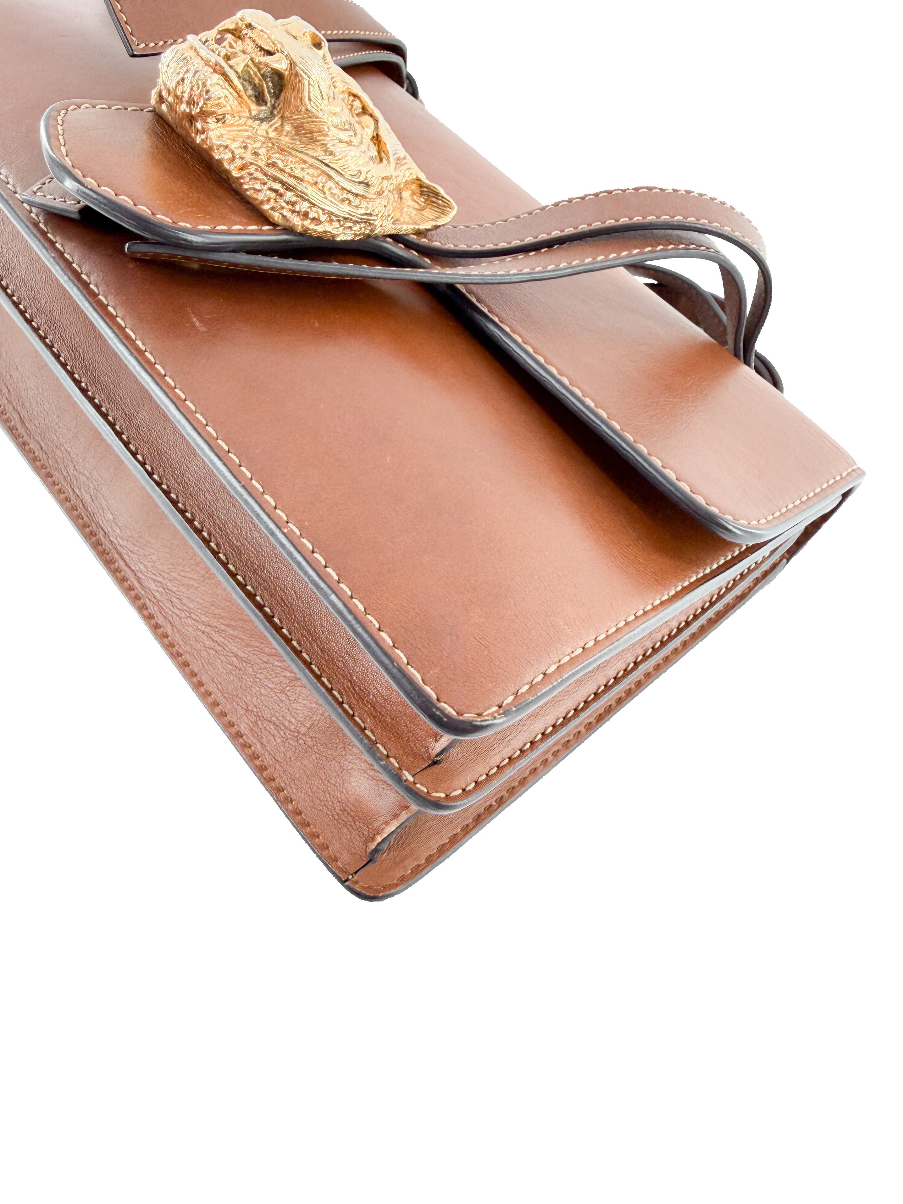 Gucci Animalier Leather Shoulder Bag Brown 412007 525040