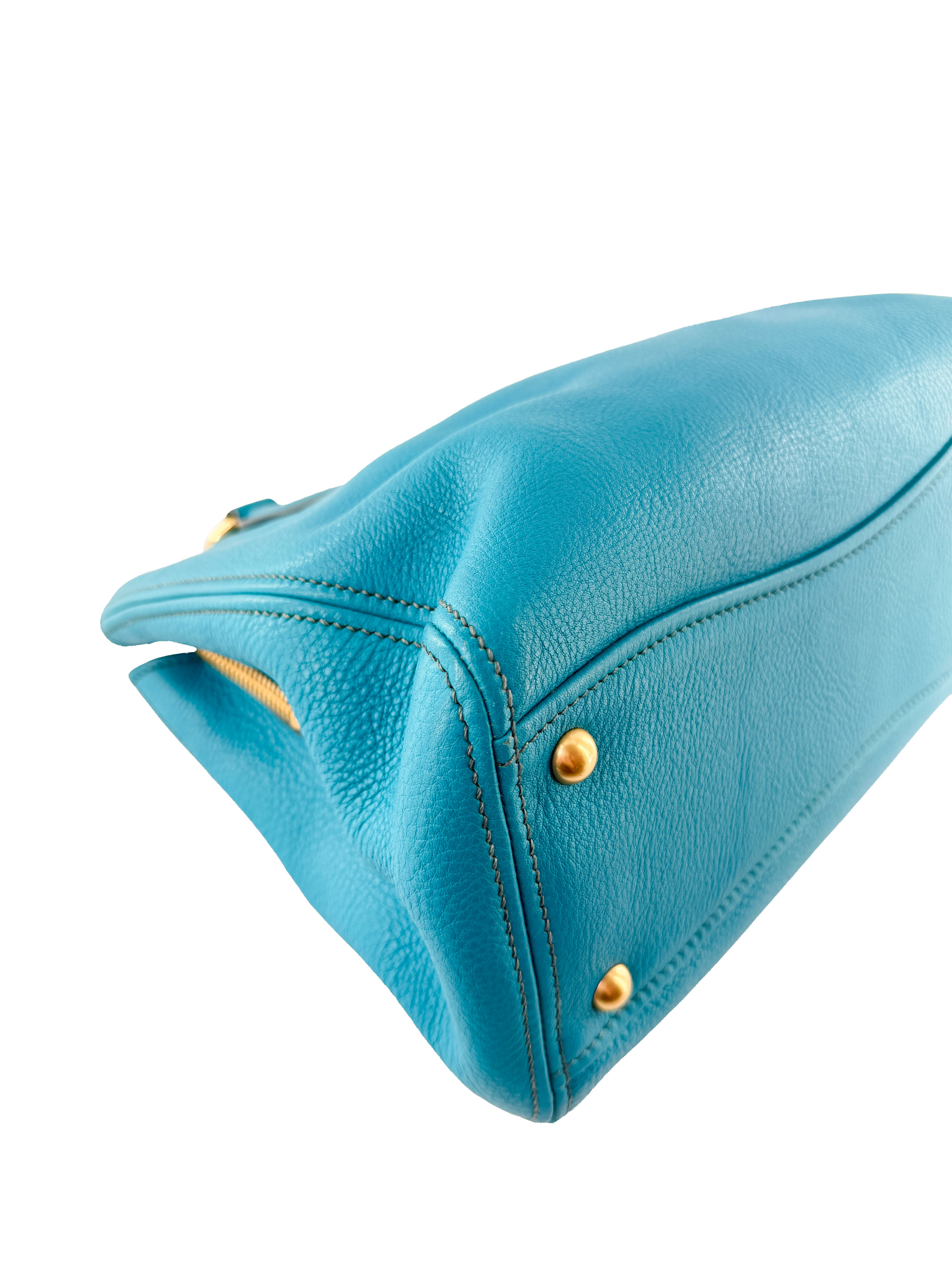 Miu Miu teal blue Caribe leather tote 122