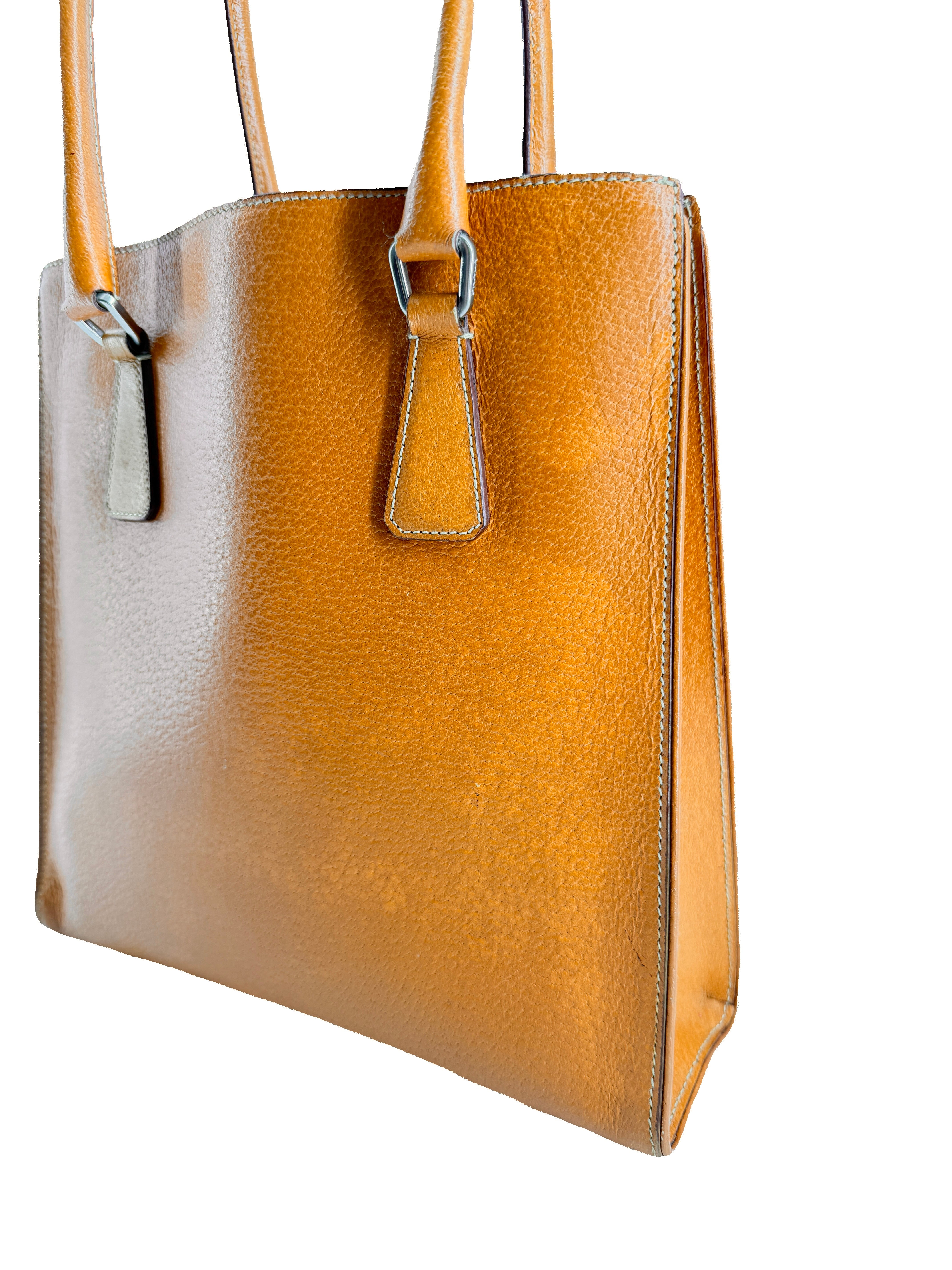 Prada orange leather mini tote