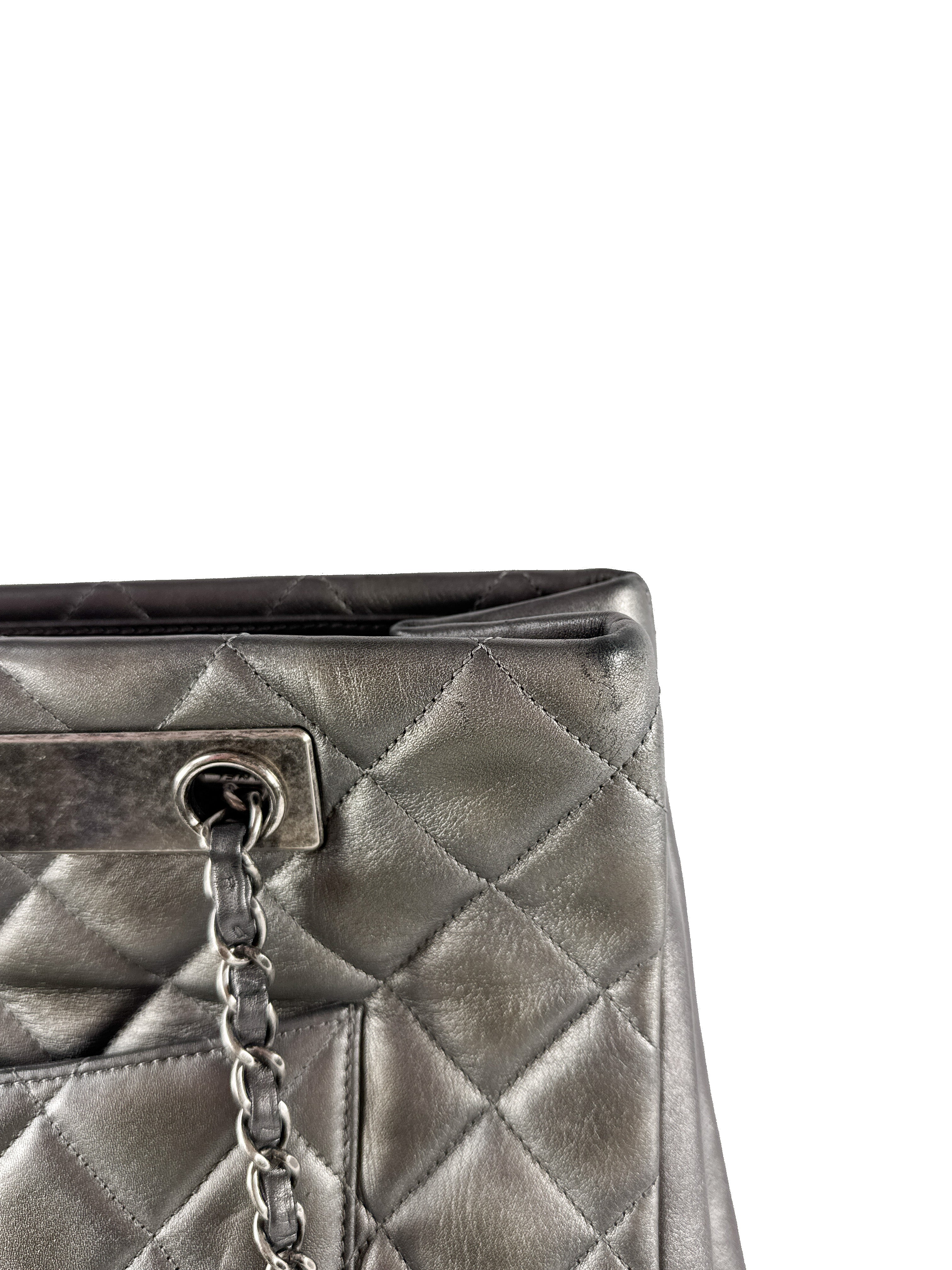 Chanel dark silver quilted large trendy shopping tote 21647644