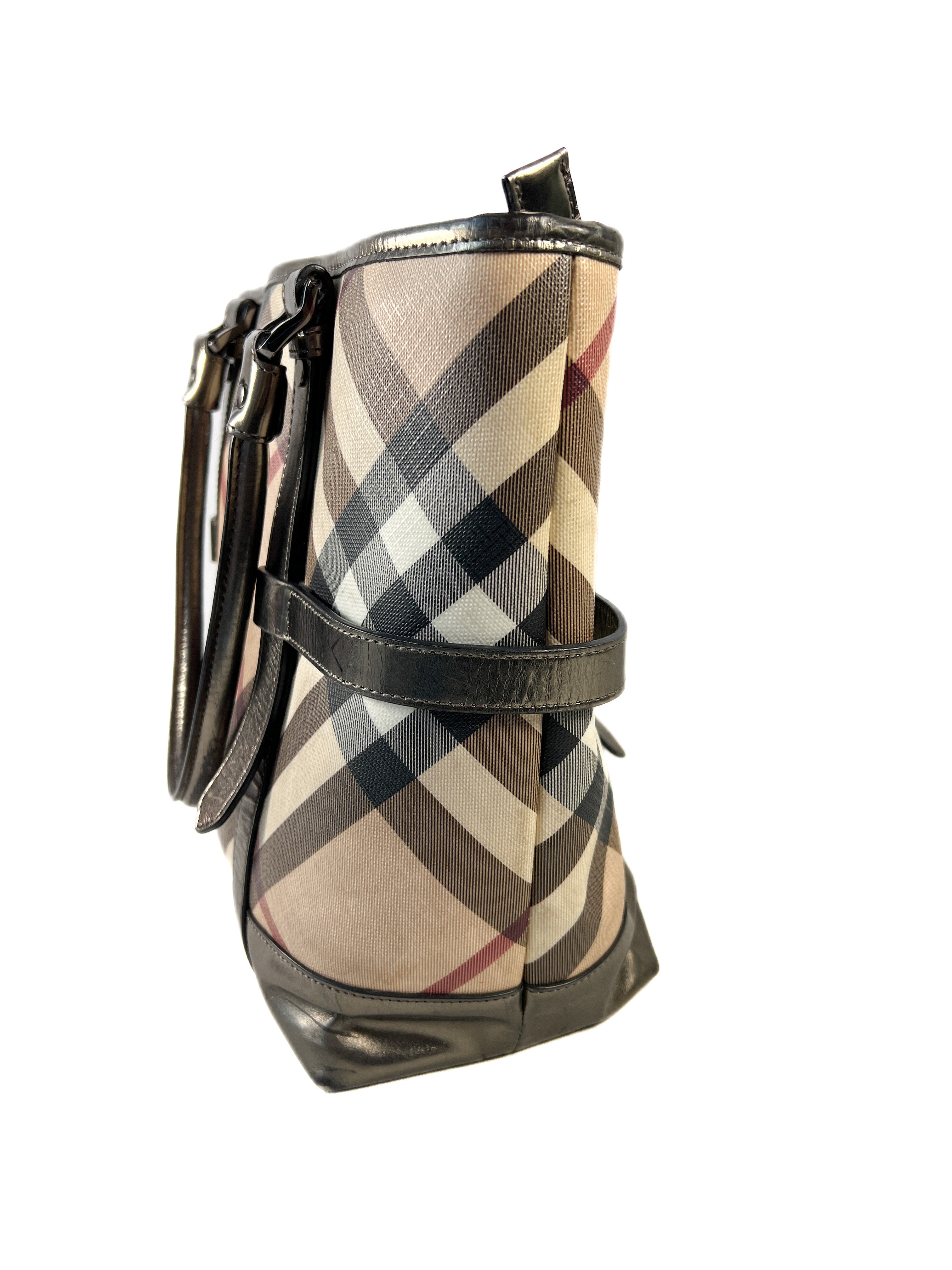 Burberry plaid silver metallic tote **AS IS**
