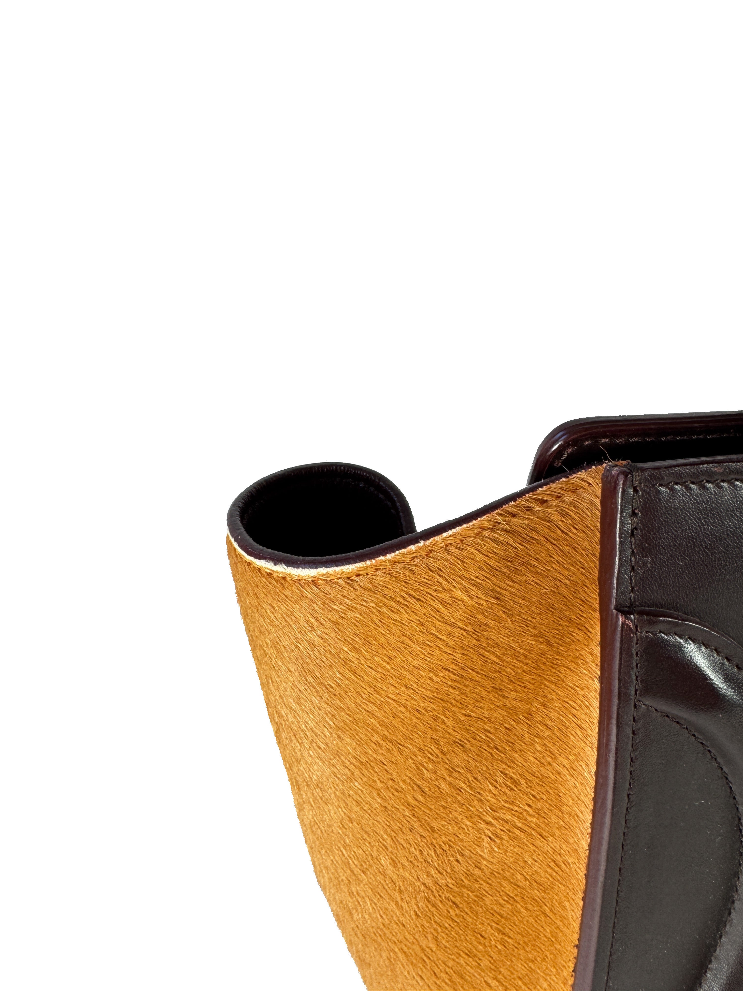 Celine burgundy, pink, and orange leather/pony hair Luggage micro F-GA-0154