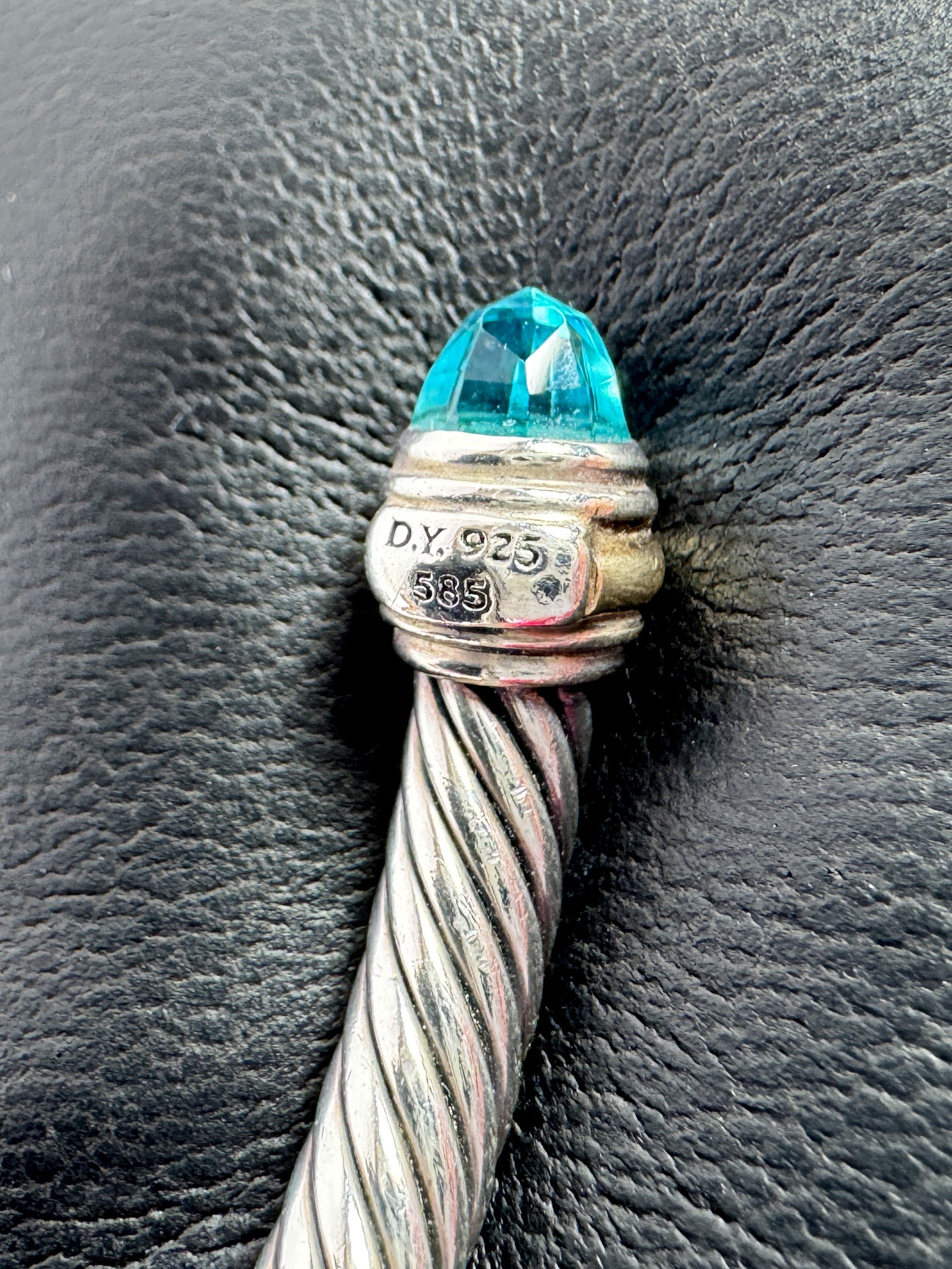 David Yurman sterling silver, 14K gold, hampton blue topaz 5MM cable classic